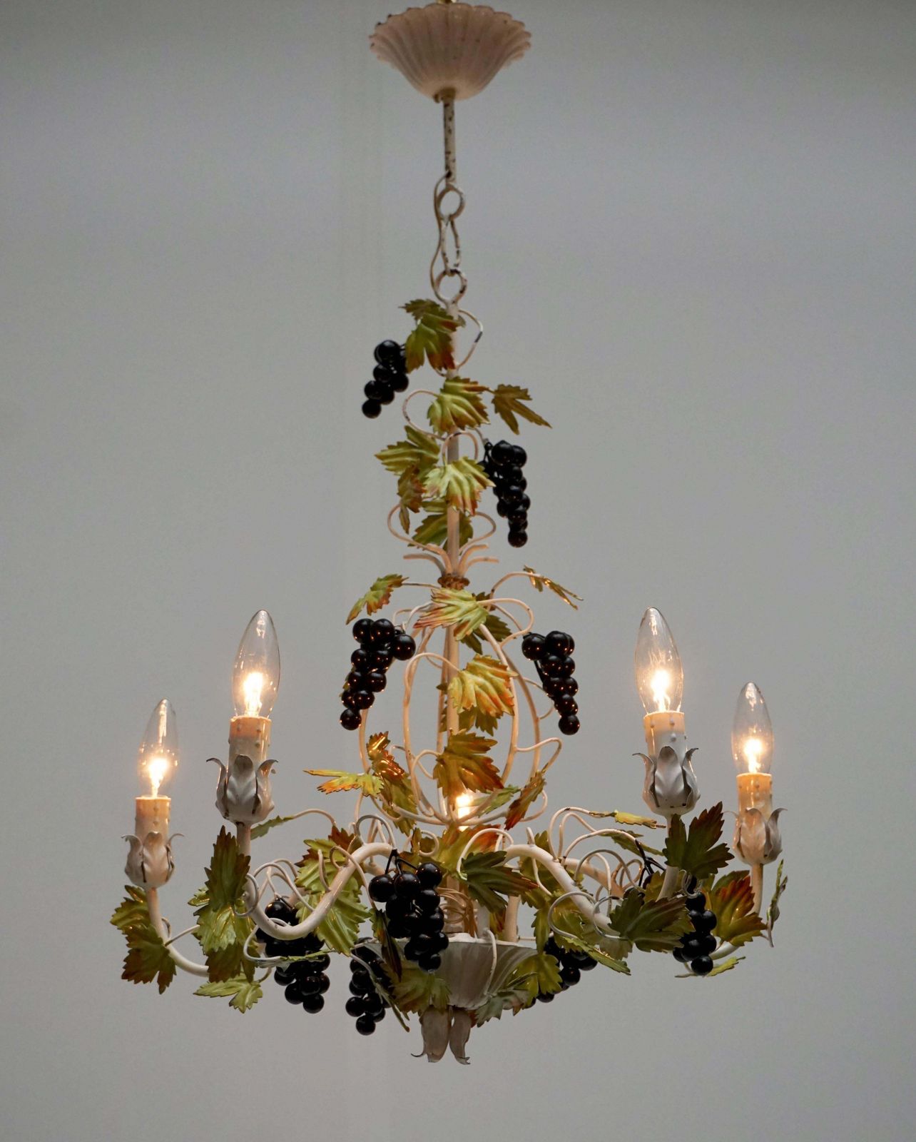 Metal Painted Chandelier With Bunches Of Grapes photo furniture
