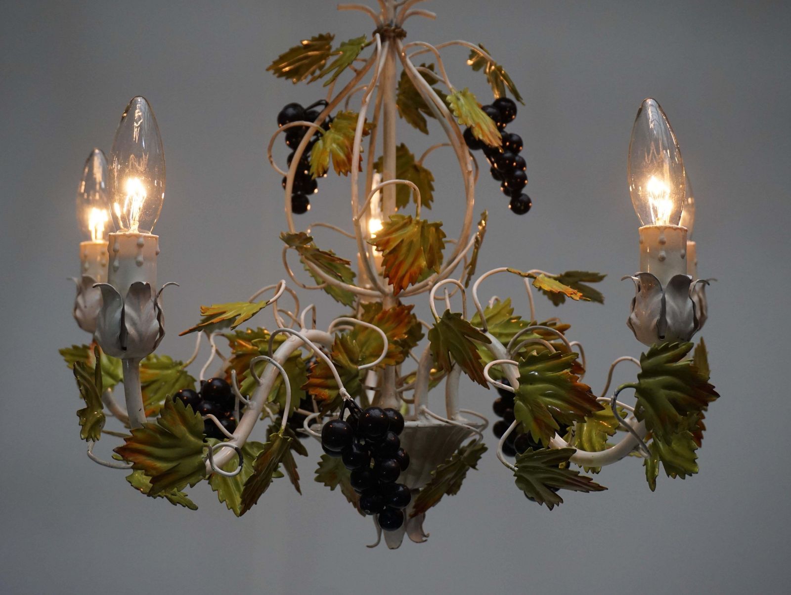 Metal Painted Chandelier With Bunches Of Grapes photo Lighting