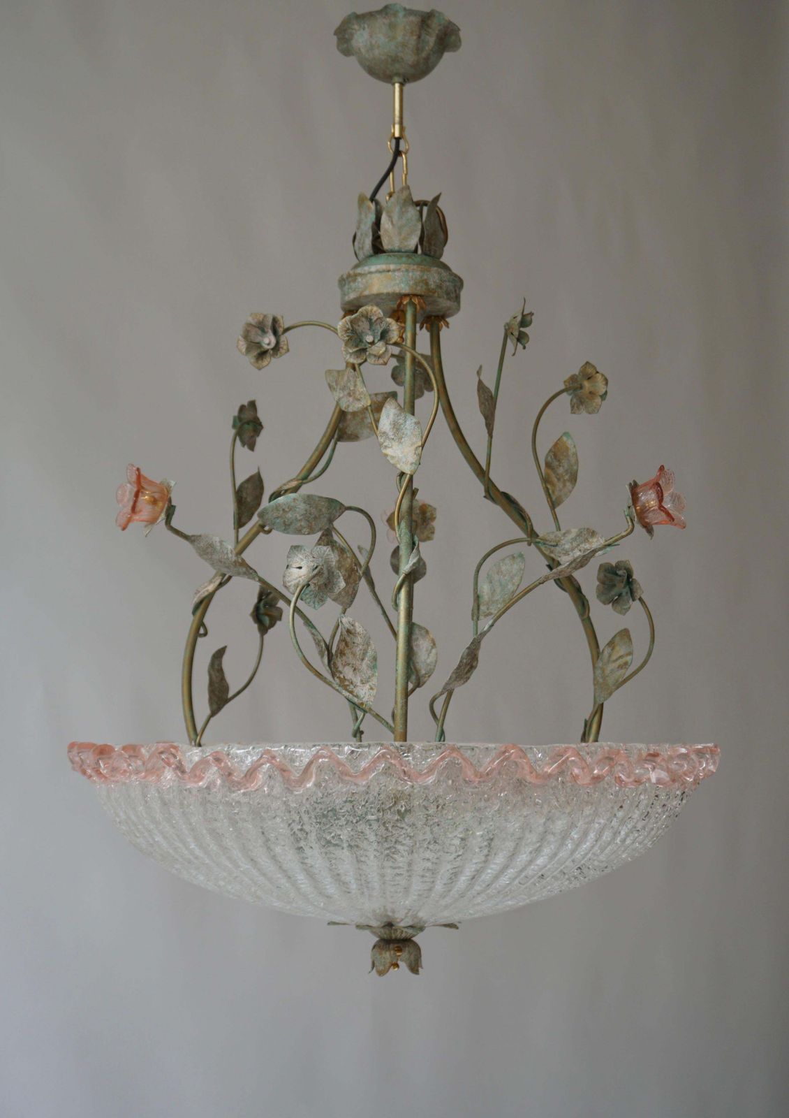 Italian Murano Glass Pink Flower Chandelier photo for sale