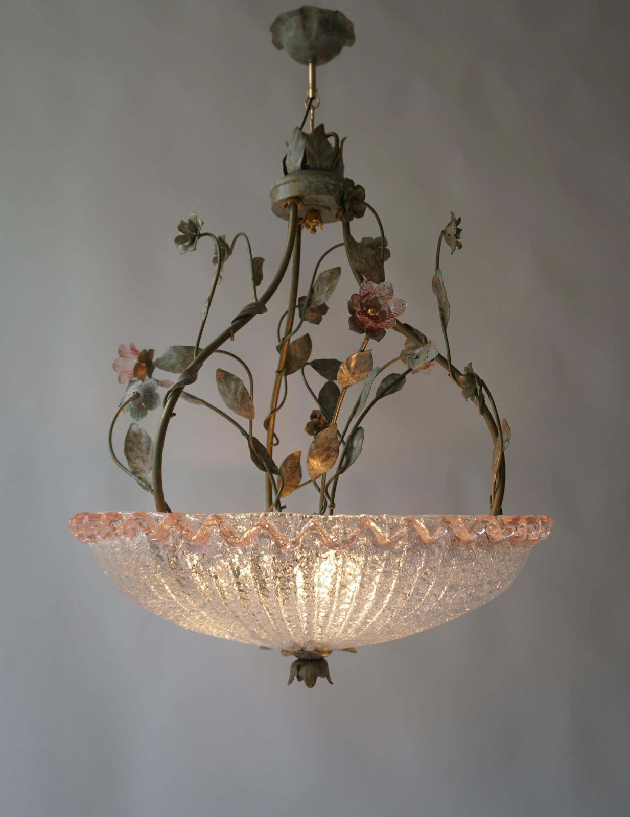 Italian Murano Glass Pink Flower Chandelier photo vinterior