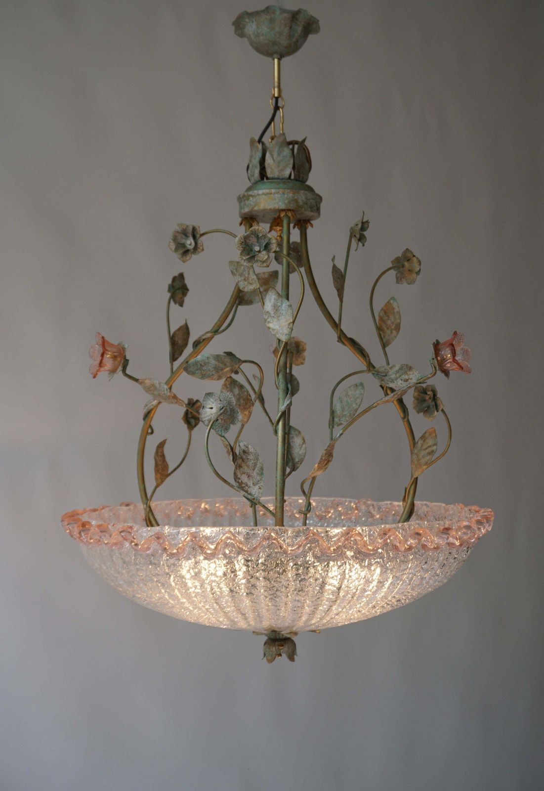 Italian Murano Glass Pink Flower Chandelier photo vintage