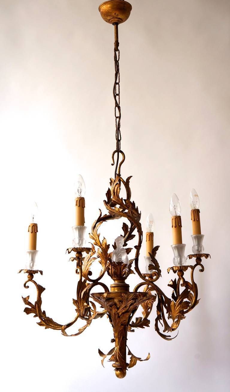 Gilt Wrought Iron Chandelier With Japanese Geisha In Crystal photo furniture