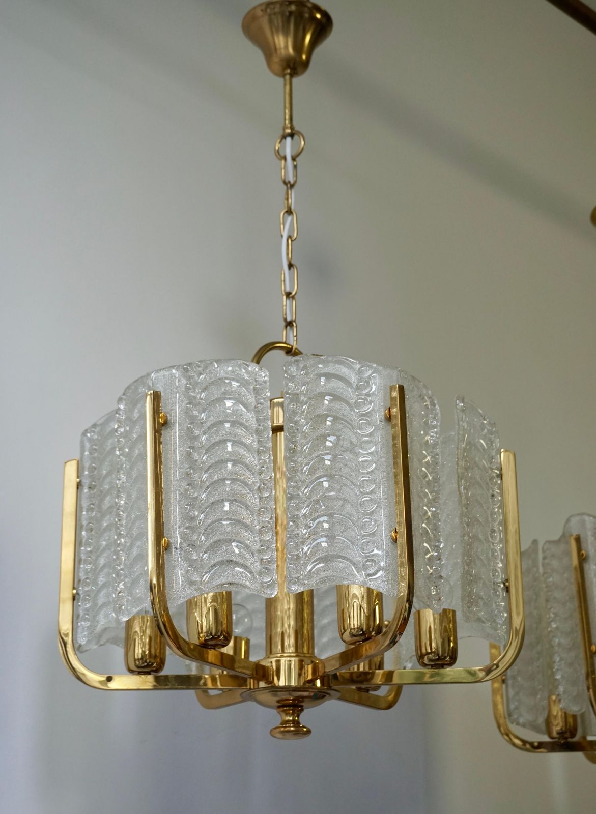 One Italian Golden Brass And Murano Glass Pendant Light photo Lighting