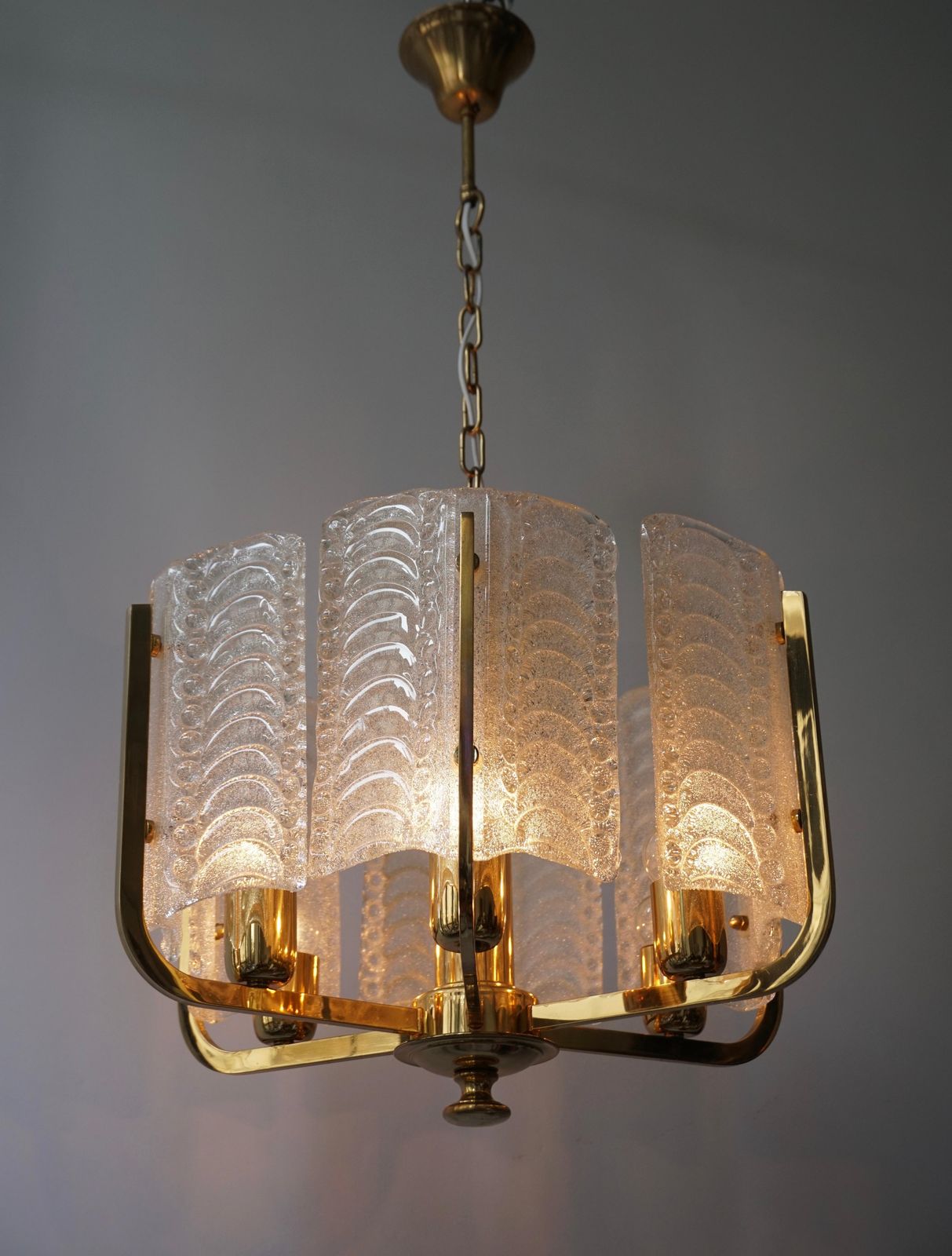 1911.0 One Italian Golden Brass And Murano Glass Pendant Light photo