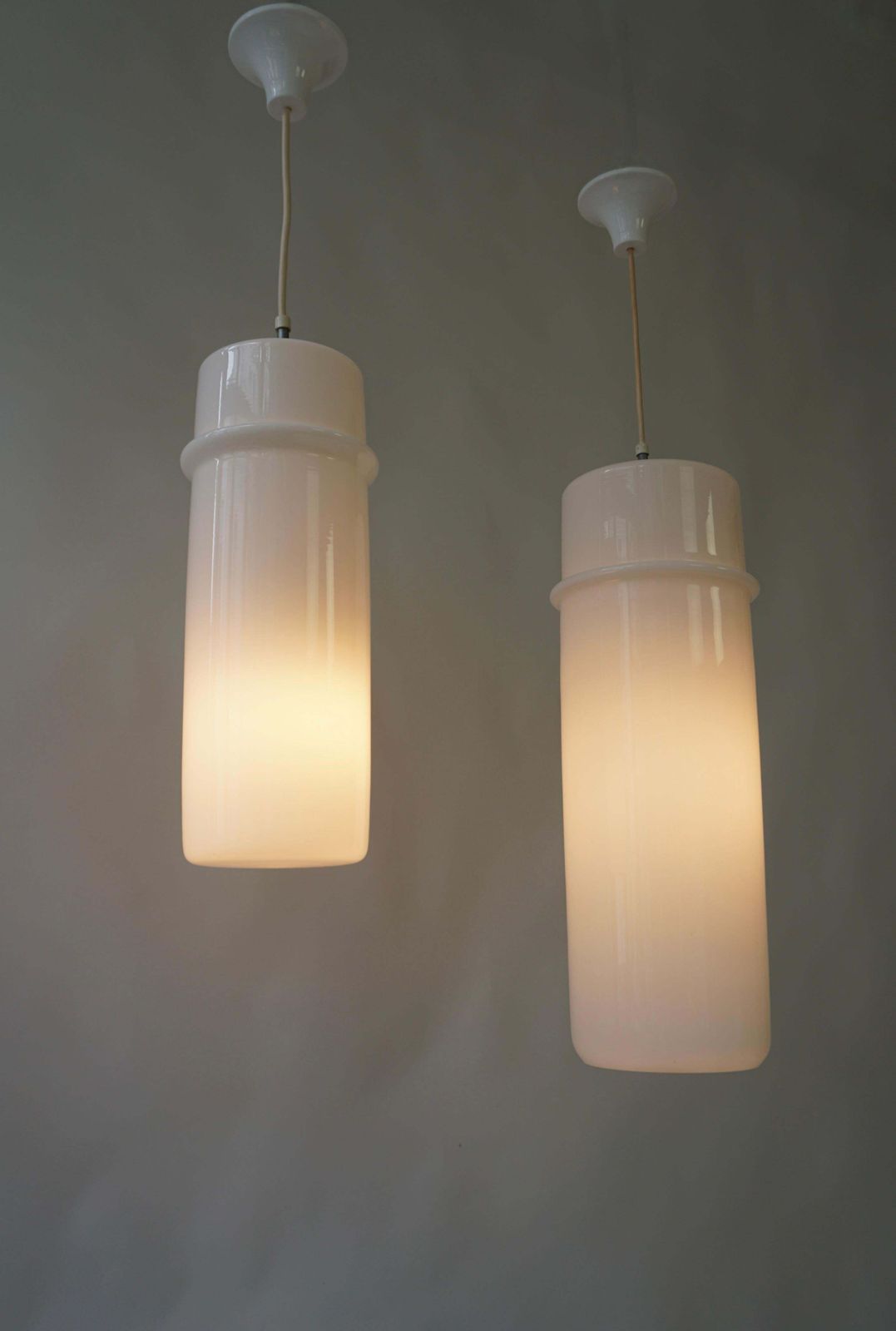 Two Stilnovo Pendant Lamps In Murano Glass And Brass, Italy, 1960s. photo 2312.0