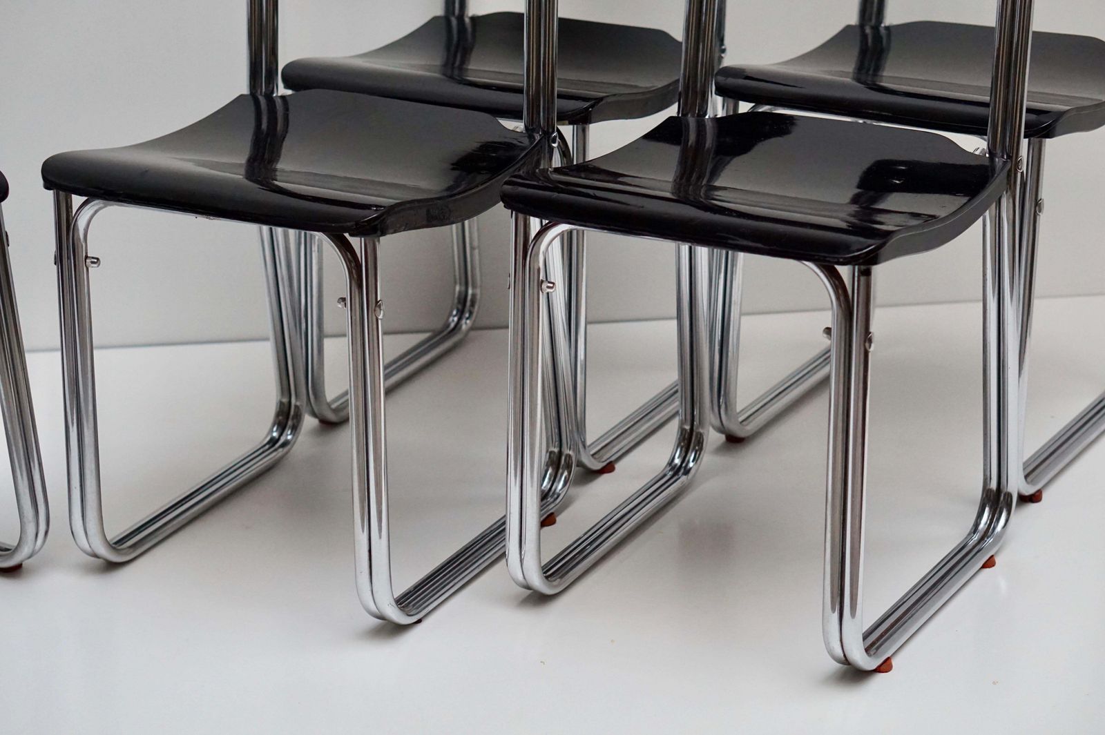 photo for sale Set Of Six Chic Ebonized Modernist Chroom Bauhaus Chairs