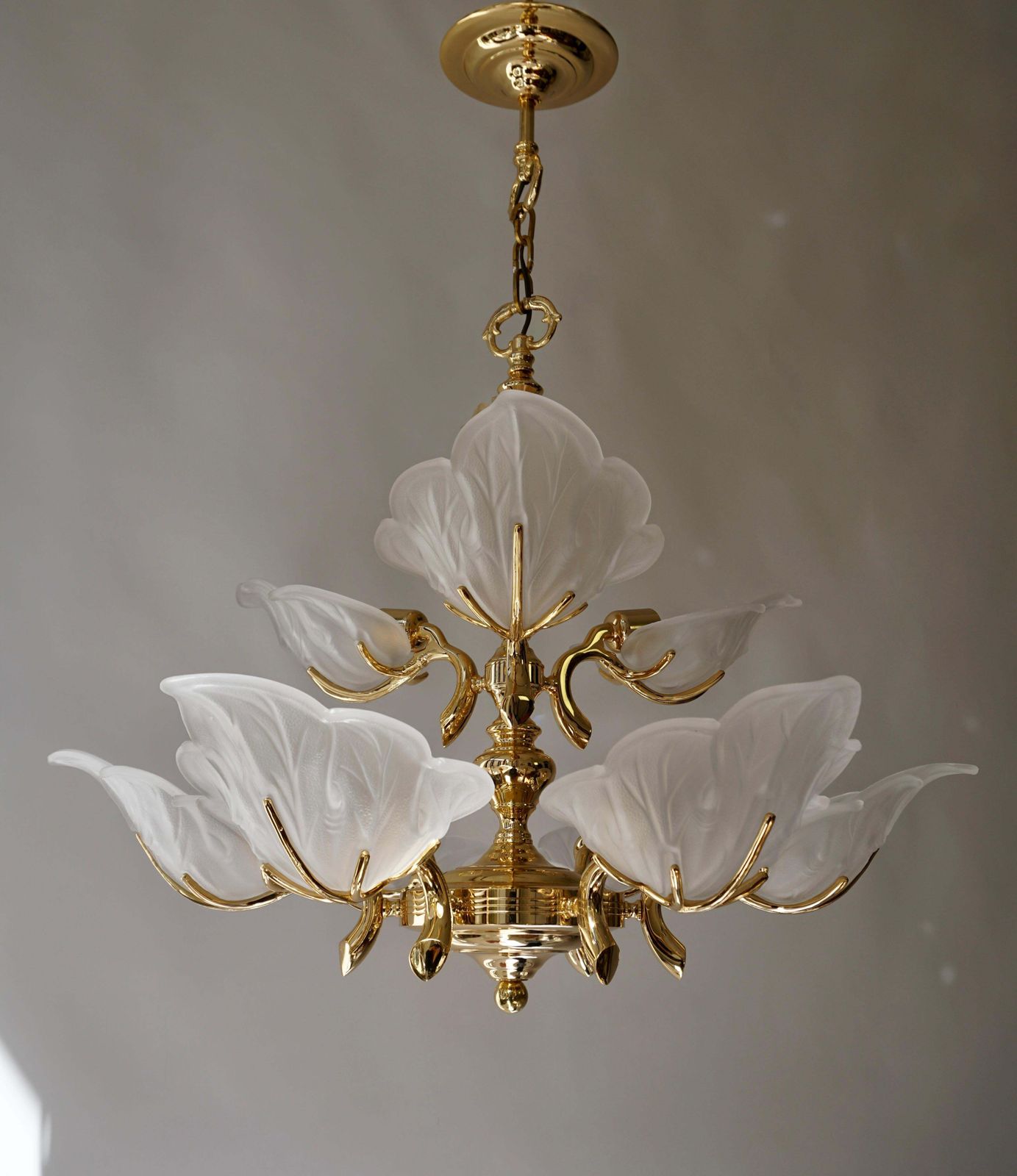 Italian Chandelier In Brass With Murano Glass Shells, 1970s photo buy
