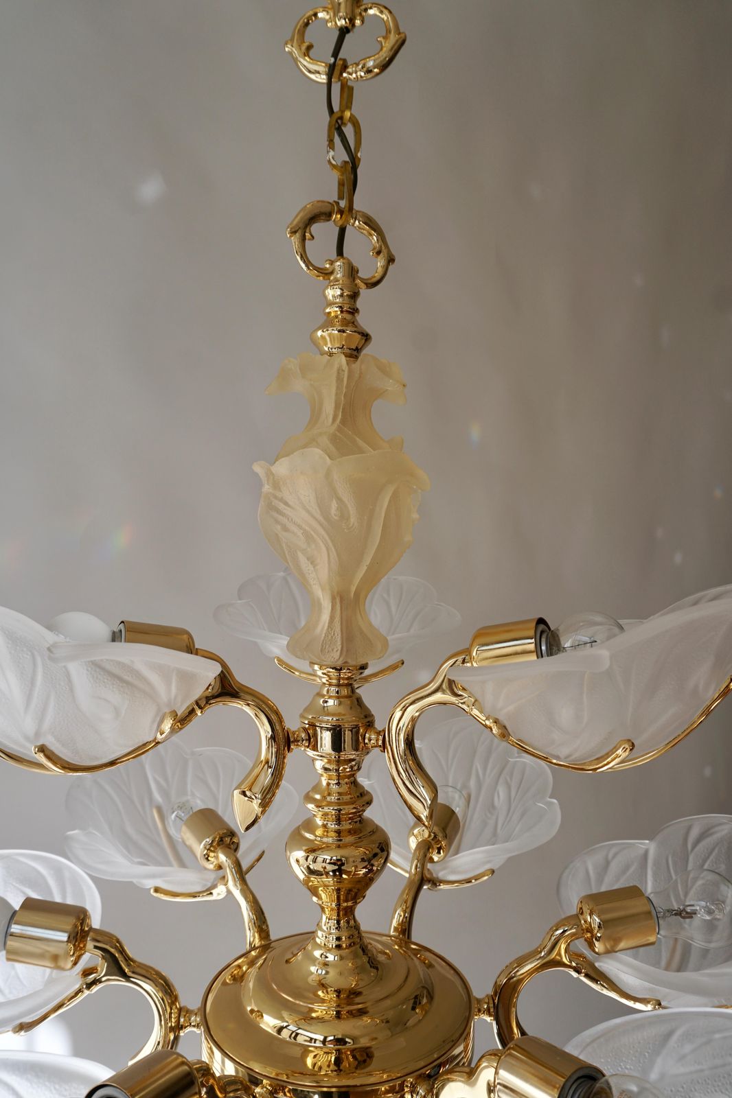 Lighting Italian Chandelier In Brass With Murano Glass Shells, 1970s photo