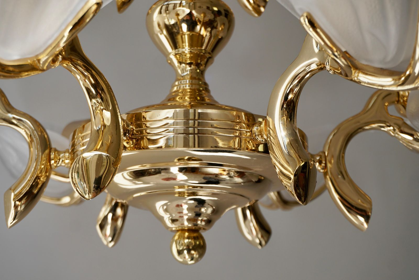 3144.0 Italian Chandelier In Brass With Murano Glass Shells, 1970s photo