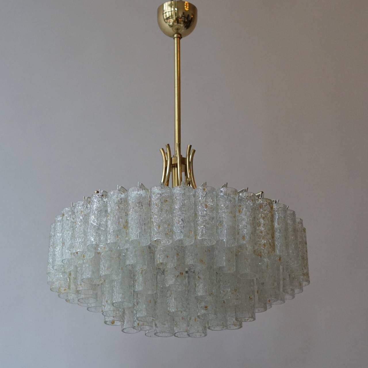 Glass Tube And Brass Chandelier By Doria, Germany photo Lighting