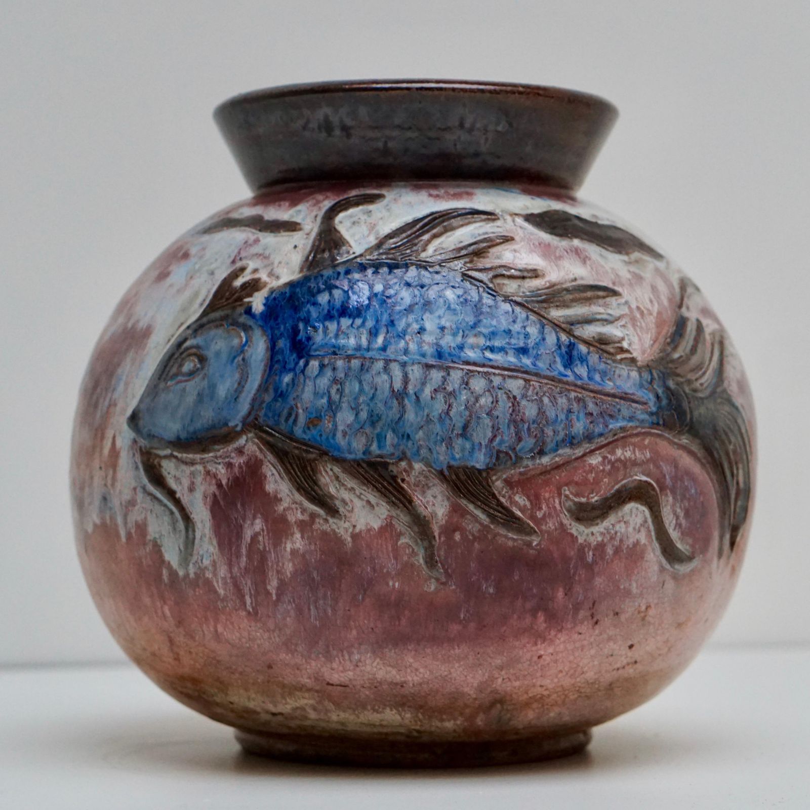 Large Ceramic Vase With Fish Decor, Belgium, Circa 1930s photo furniture