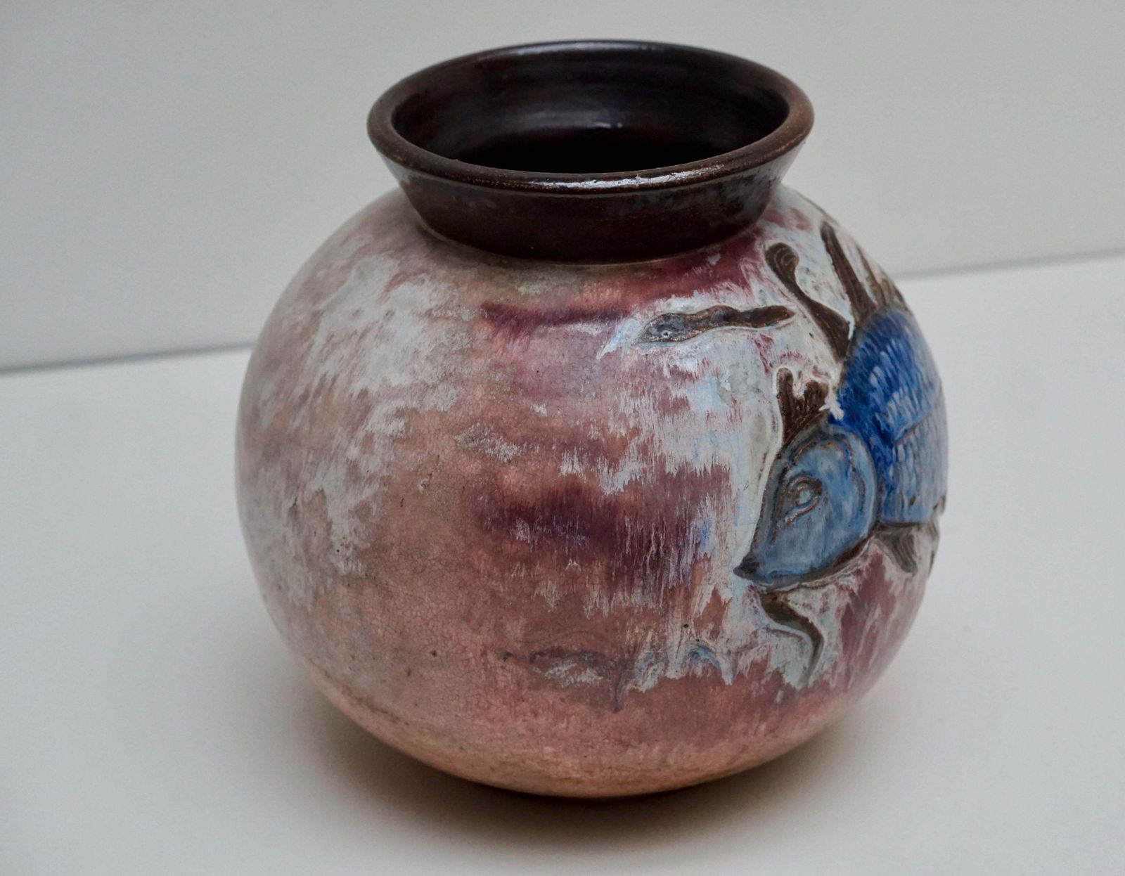 Large Ceramic Vase With Fish Decor, Belgium, Circa 1930s photo 1041.0