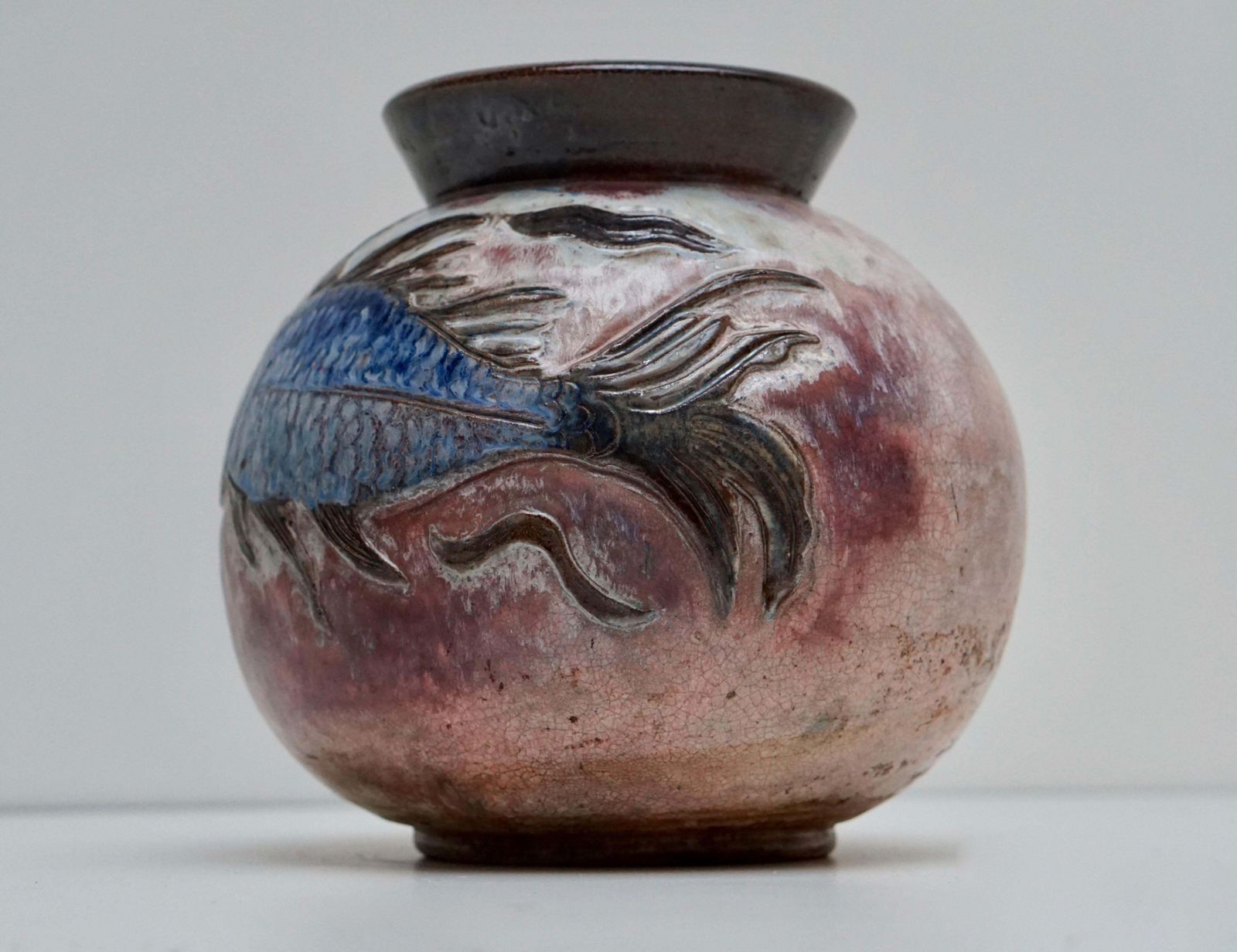 Large Ceramic Vase With Fish Decor, Belgium, Circa 1930s photo vinterior