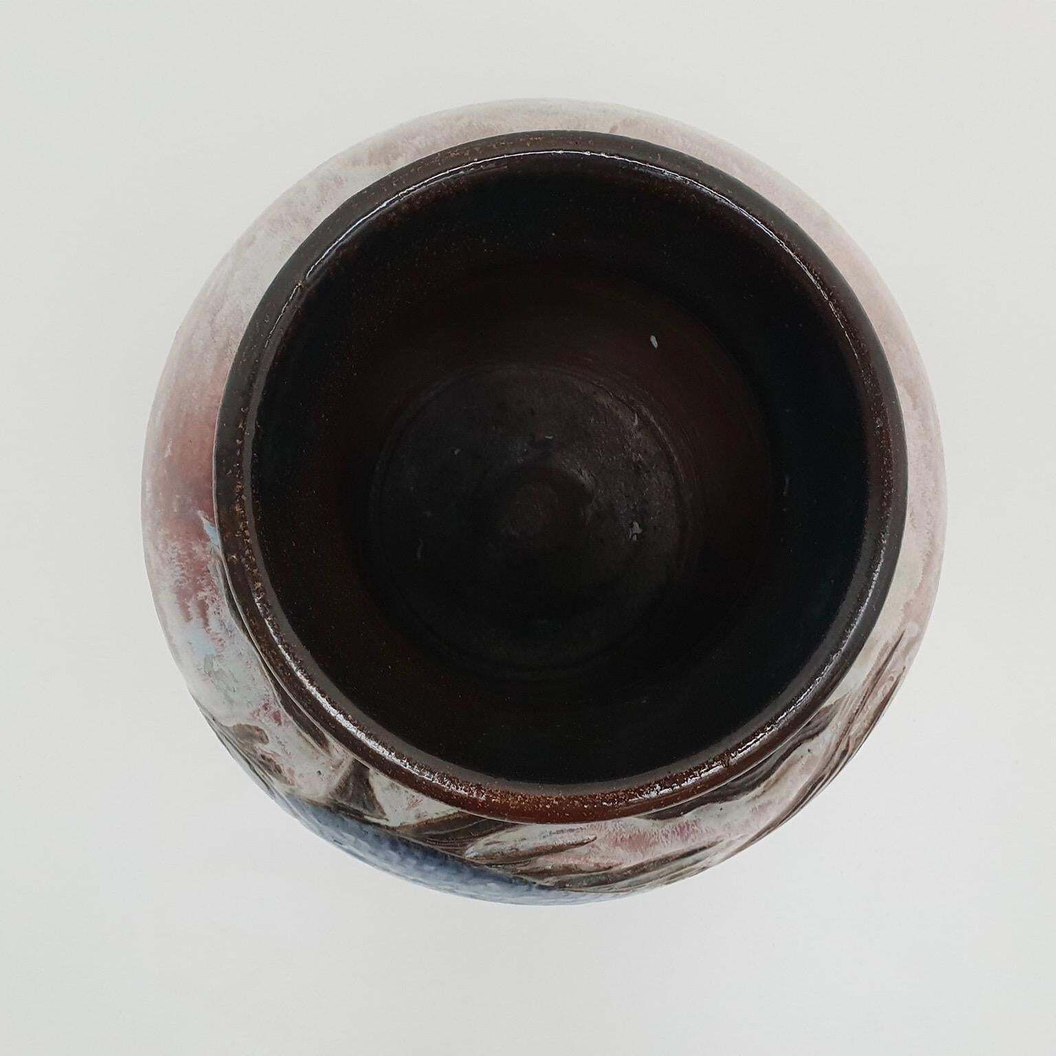 Large Ceramic Vase With Fish Decor, Belgium, Circa 1930s photo vintage