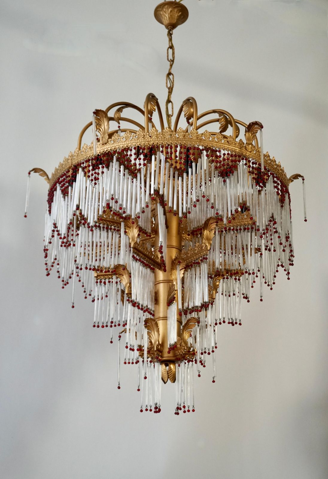Italian Chandelier In Brass And Glass photo vinterior