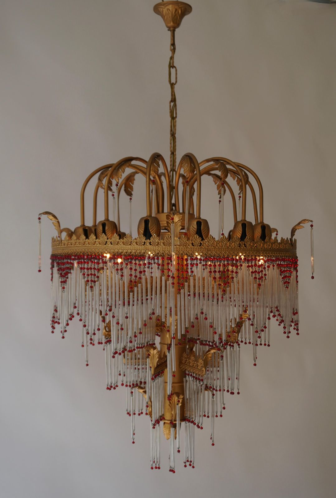 Italian Chandelier In Brass And Glass photo buy