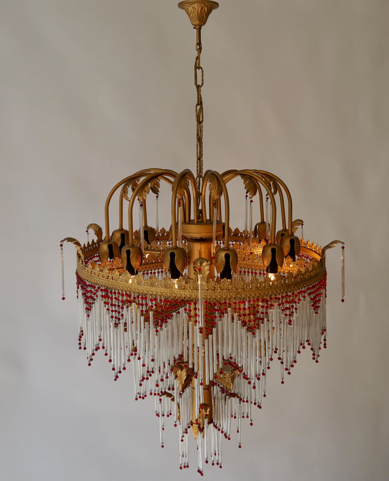 photo for sale Italian Chandelier In Brass And Glass