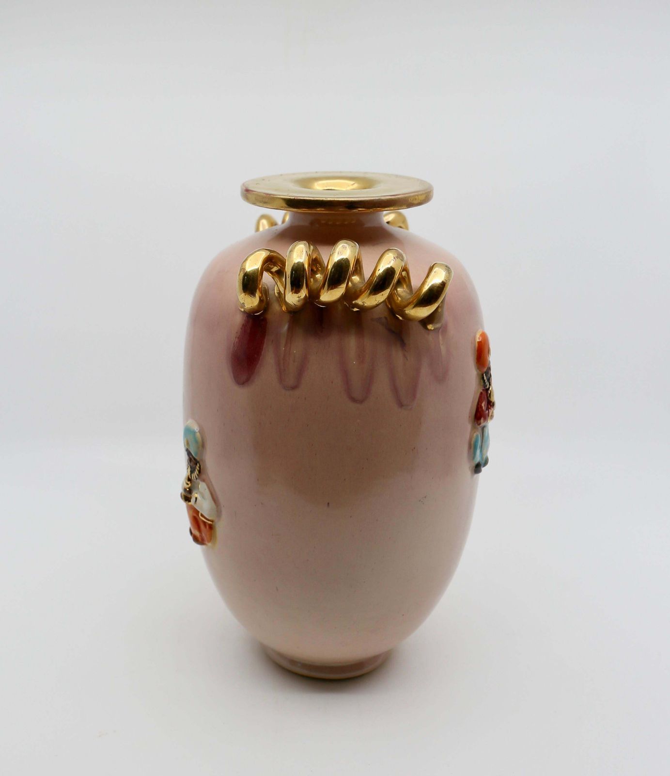 Art Deco Vase, Peach And Gold With Oriental Figures, 1940s photo buy