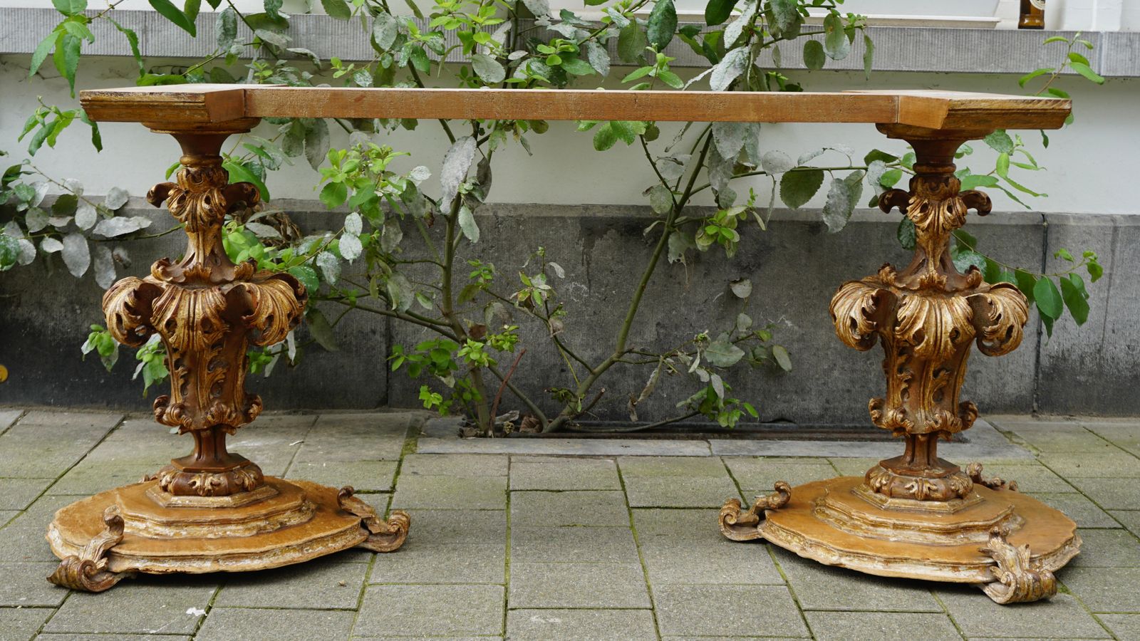 Extraordinary Italian Baroque Gilt Wood Table Supports Early 18th Century photo for sale