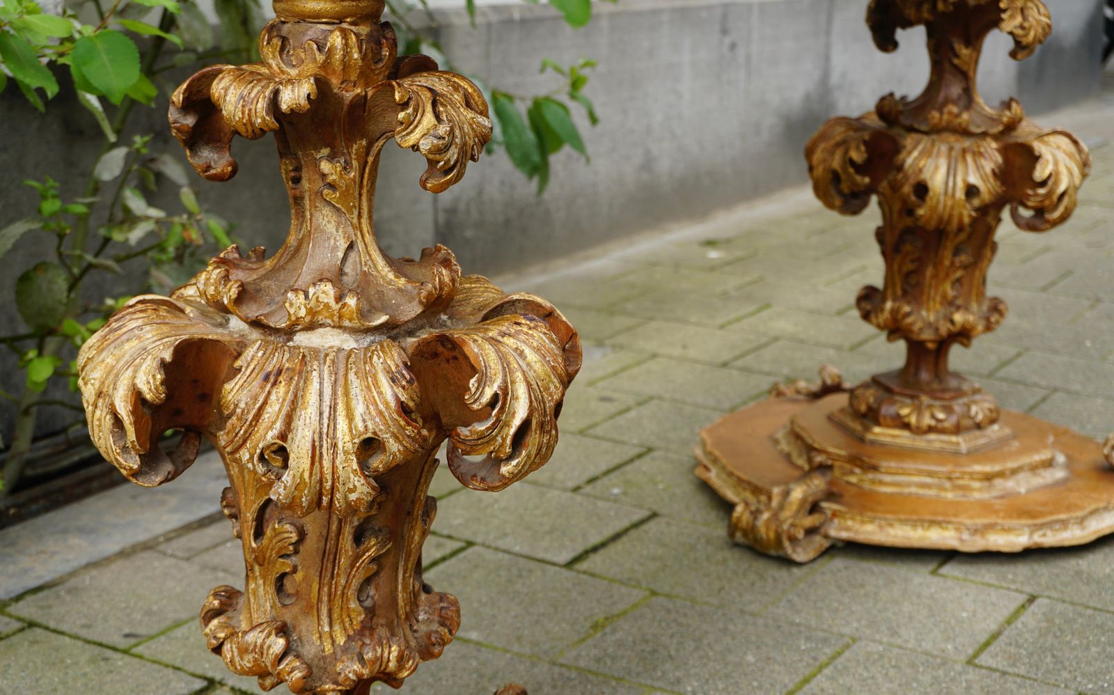 Extraordinary Italian Baroque Gilt Wood Table Supports Early 18th Century photo vintage