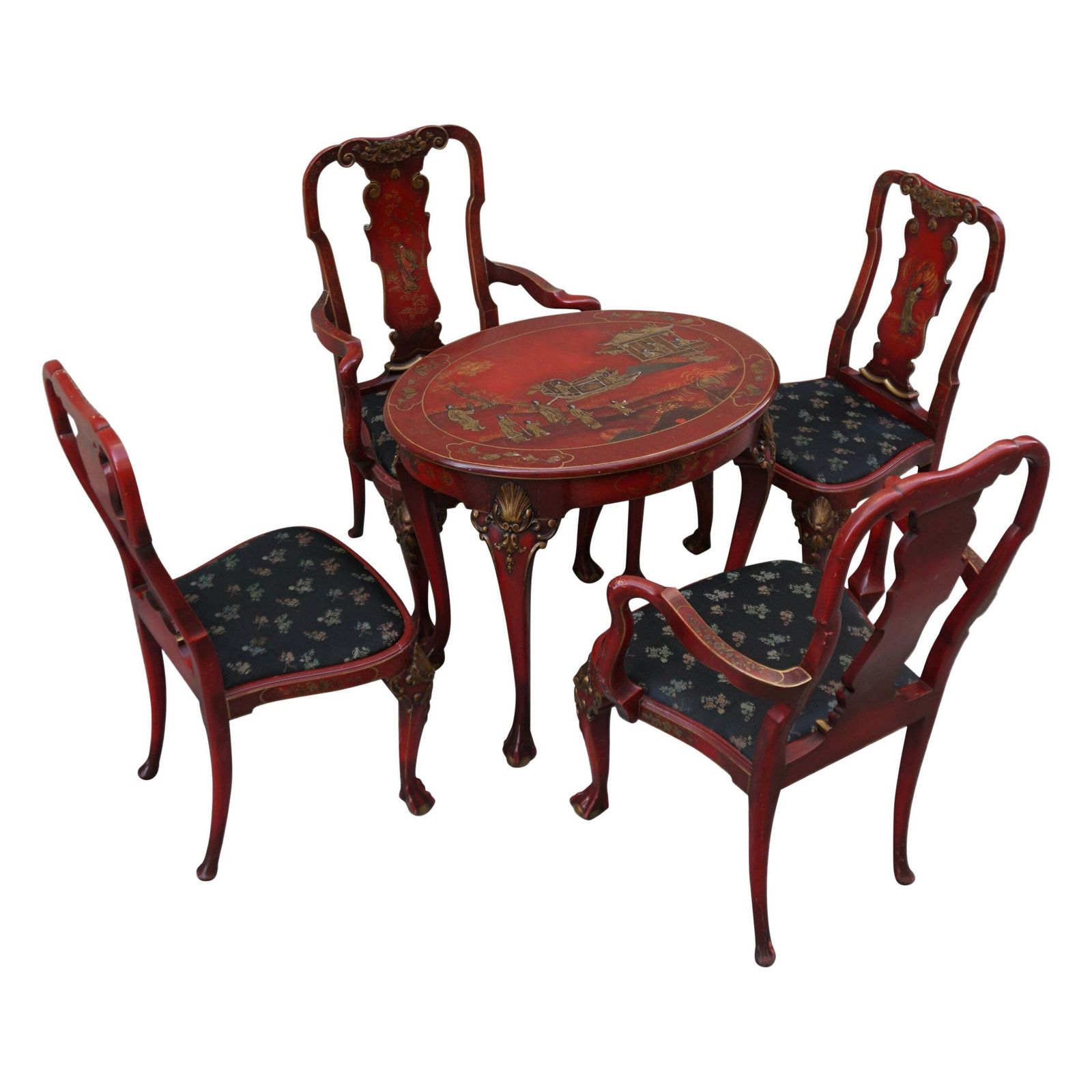 Red Lacquered English Chippendale Living Room Set In Japanese Style