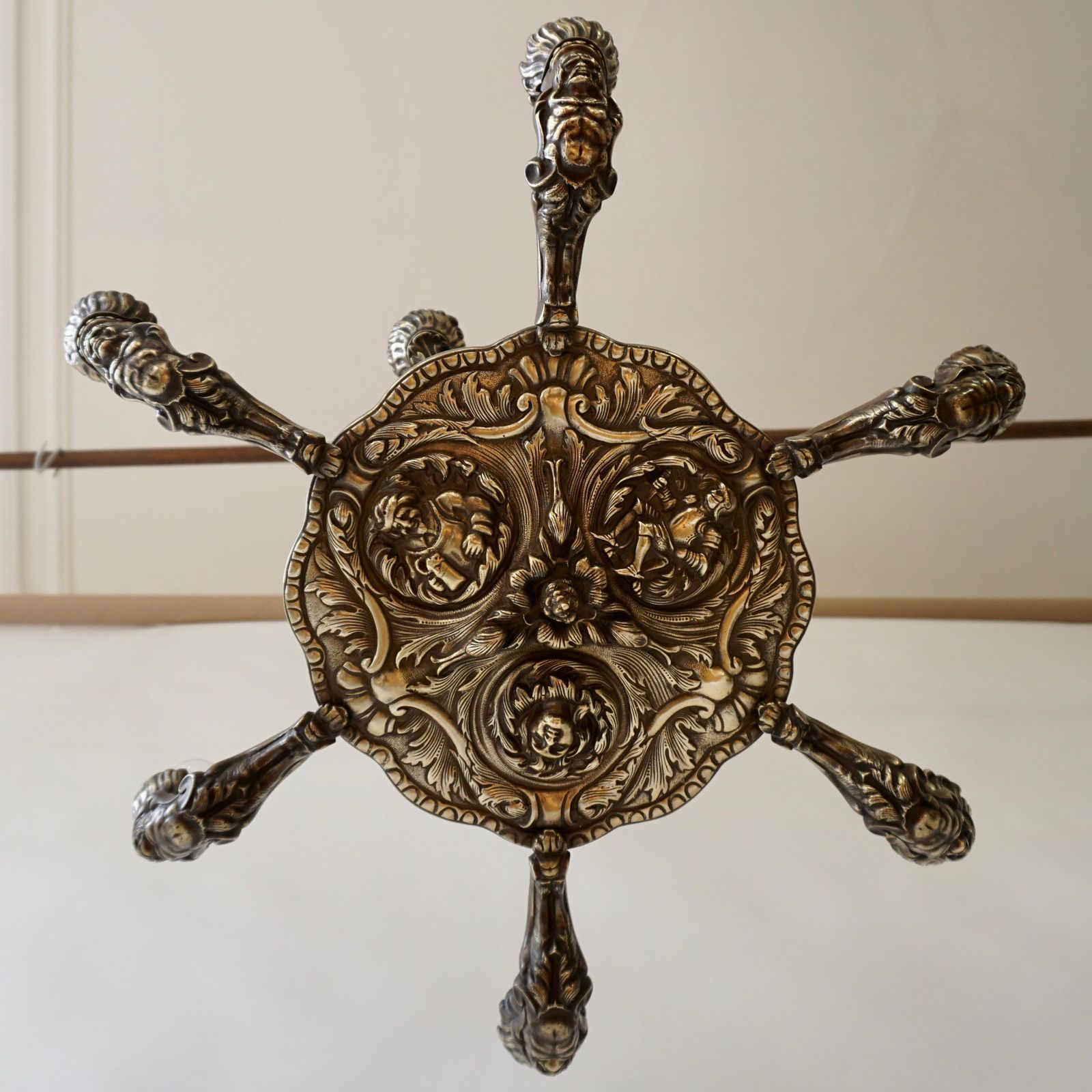 French Bronze Art Deco Hollywood Regency Chandelier Showing Male Nude Figures photo vintage