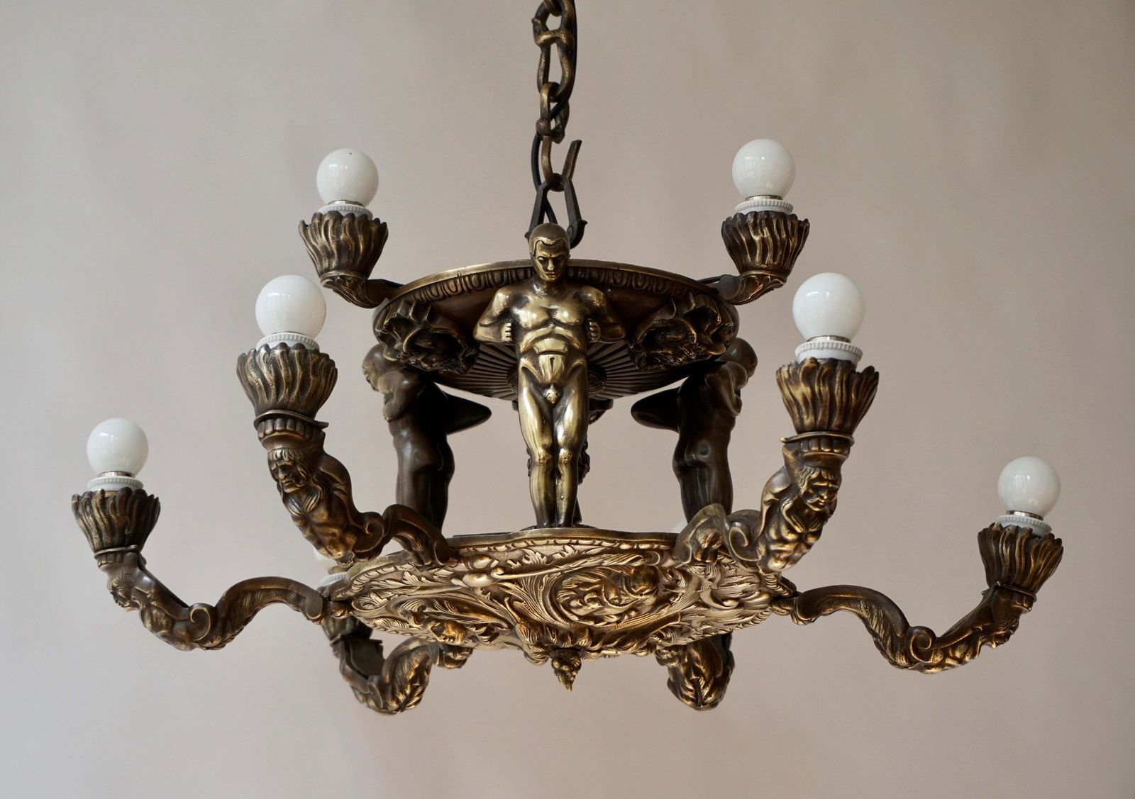 photo furniture French Bronze Art Deco Hollywood Regency Chandelier Showing Male Nude Figures