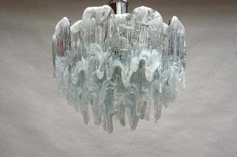 Murano Chandelier Ice Glass And Nickel, 1970 photo furniture
