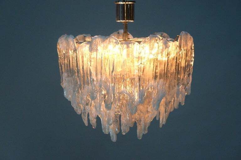 Murano Chandelier Ice Glass And Nickel, 1970 photo vintage