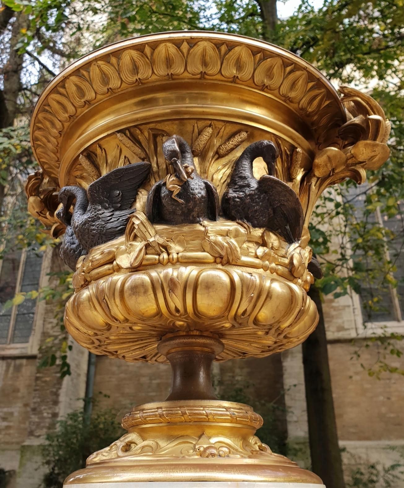 Exceptional Napoleon III Gilt Bronze And Onyx Swan Centerpiece Urn, France photo furniture