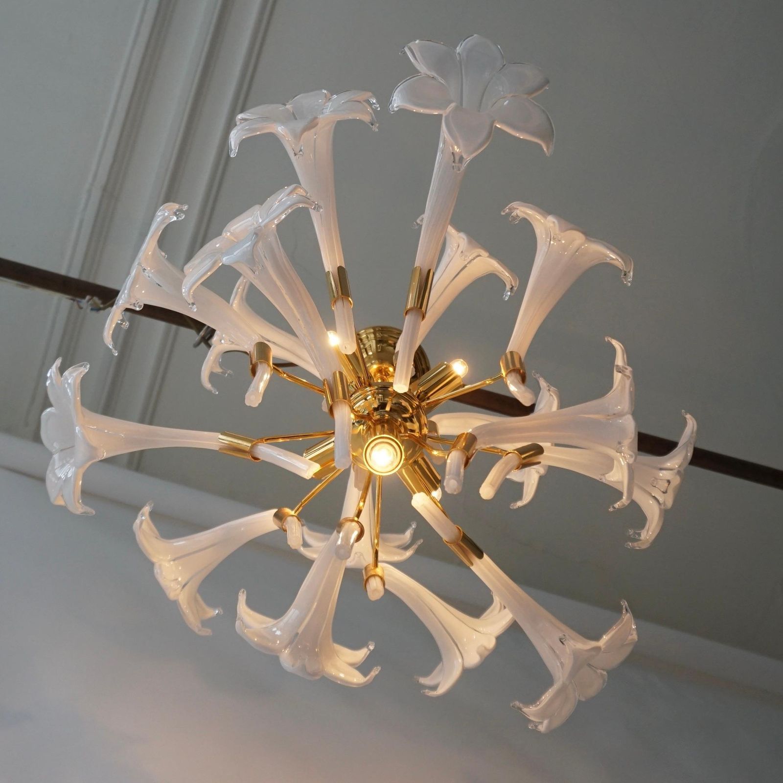 Mid Century Modern Chandelier Designed By Franco Luce With Murano Glass Flowers photo Lighting