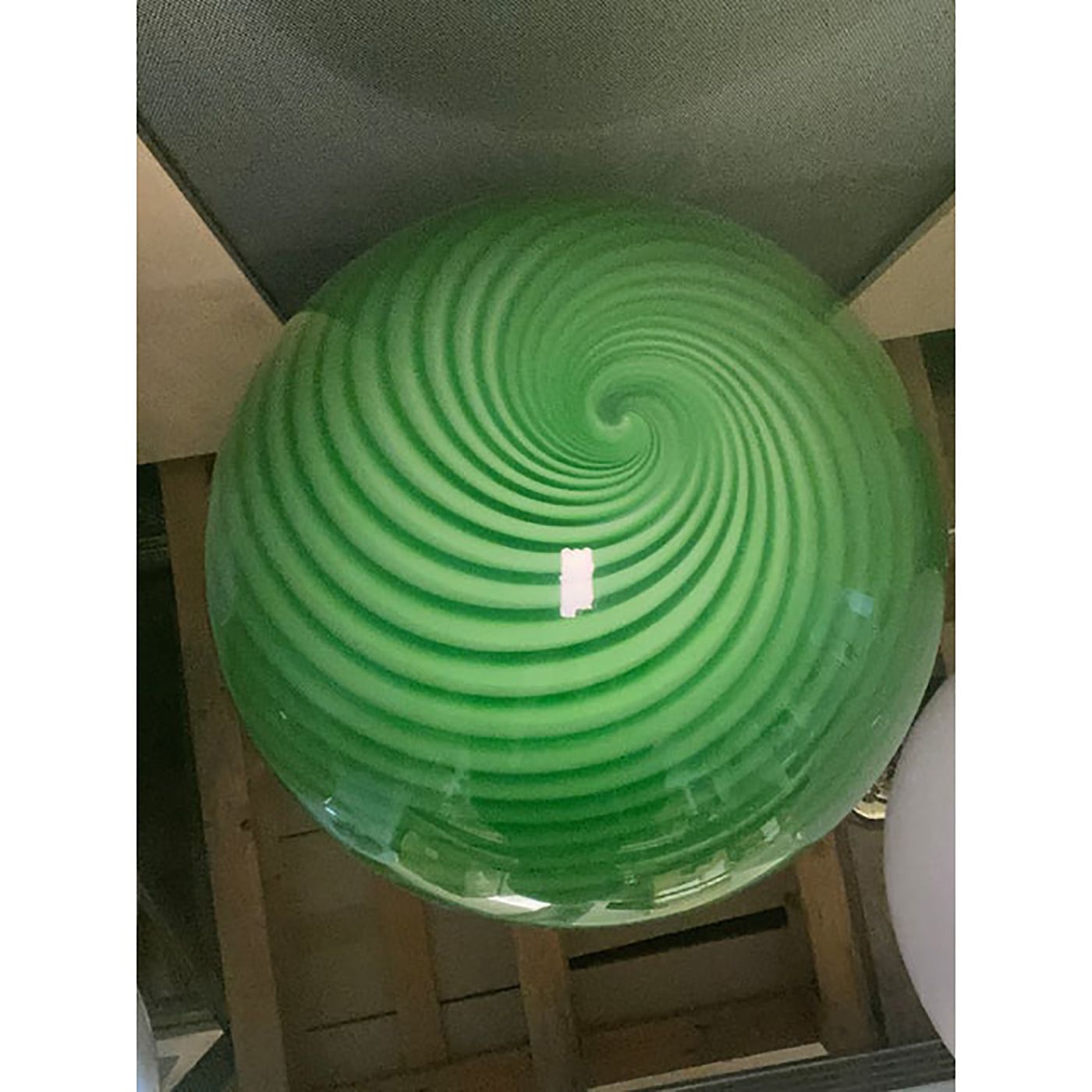 Green Swirling Sphere Pendant In Murano Style Glass Italian Art photo furniture