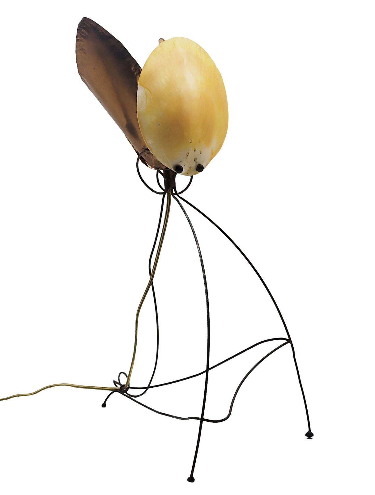 Copper And Mother Of Pearl Flower Shaped Table Lamp, Italy 1970s photo for sale