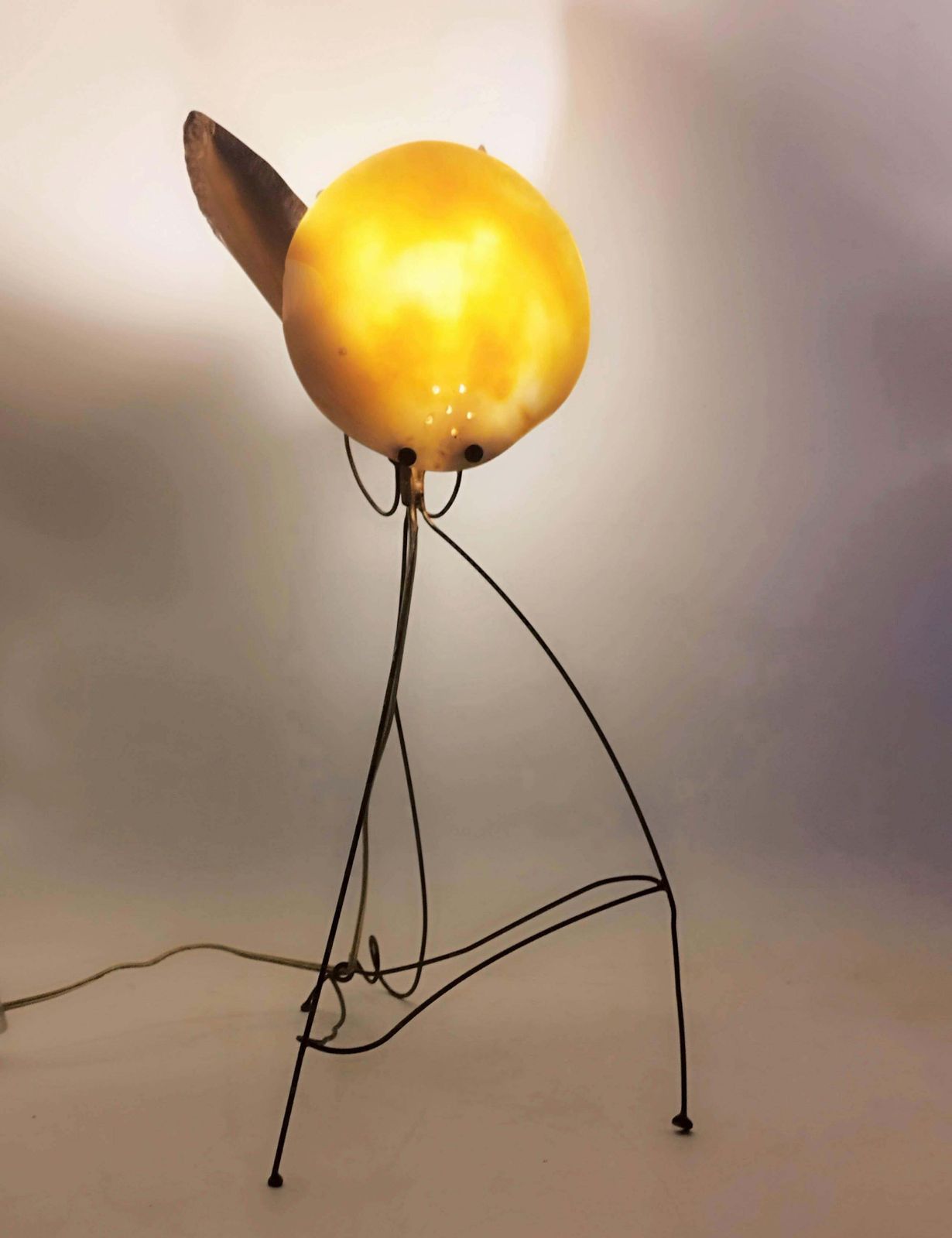 Copper And Mother Of Pearl Flower Shaped Table Lamp, Italy 1970s photo buy