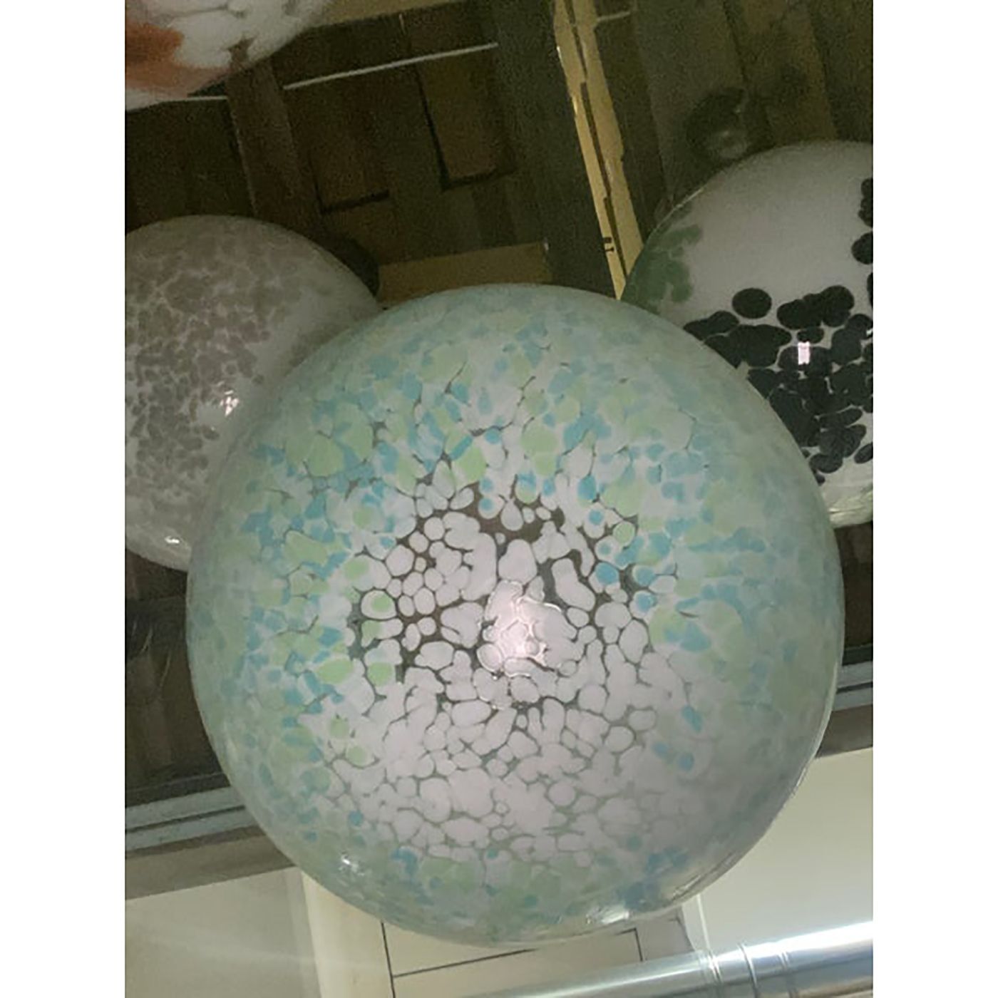 Contemporary Light Green Light Blue And White Swirling Sphere Pendant In Murano Style Glass Italian photo Lighting