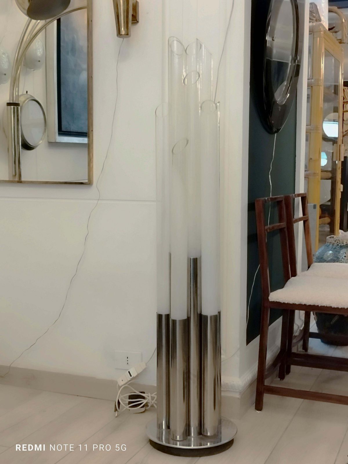 Carlo Nason Chromed Metal And Murano Glass Floor Lamp, Italy 1970s photo for sale