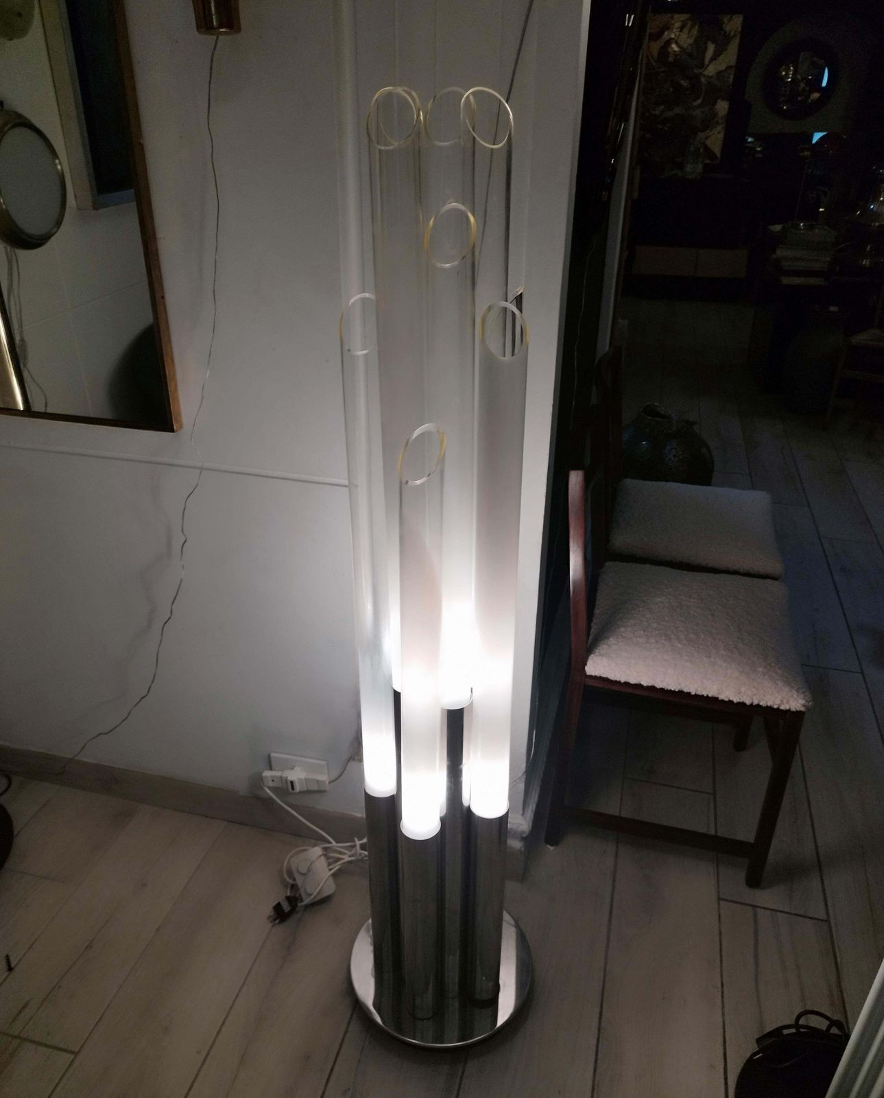 Carlo Nason Chromed Metal And Murano Glass Floor Lamp, Italy 1970s photo vinterior