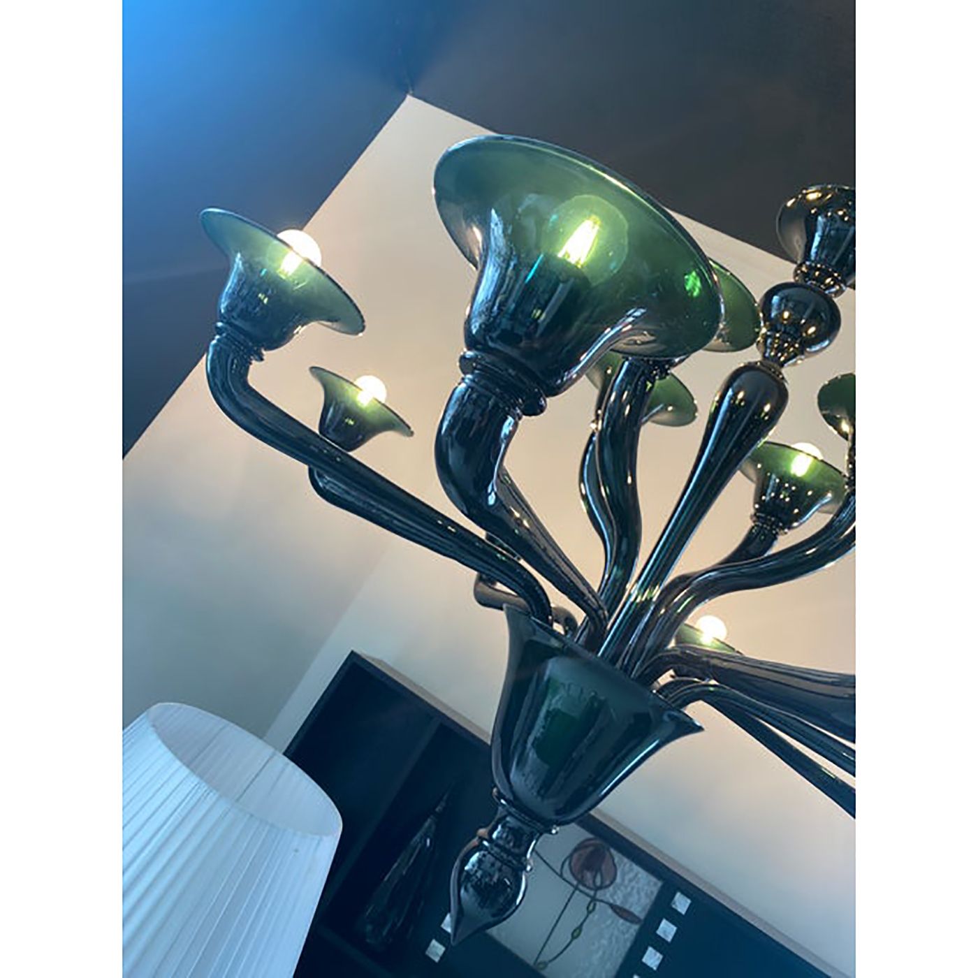 Contemporary Translucent Green Petrol Murano Style Glass Chandelier photo Lighting