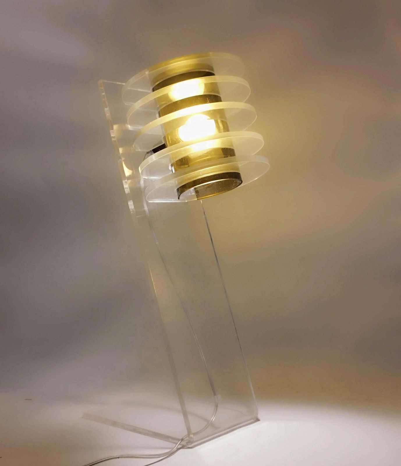 Lighting Sculptural Space Age  Clear And Smoke Lucite Table Lamp, Italy 1970s photo