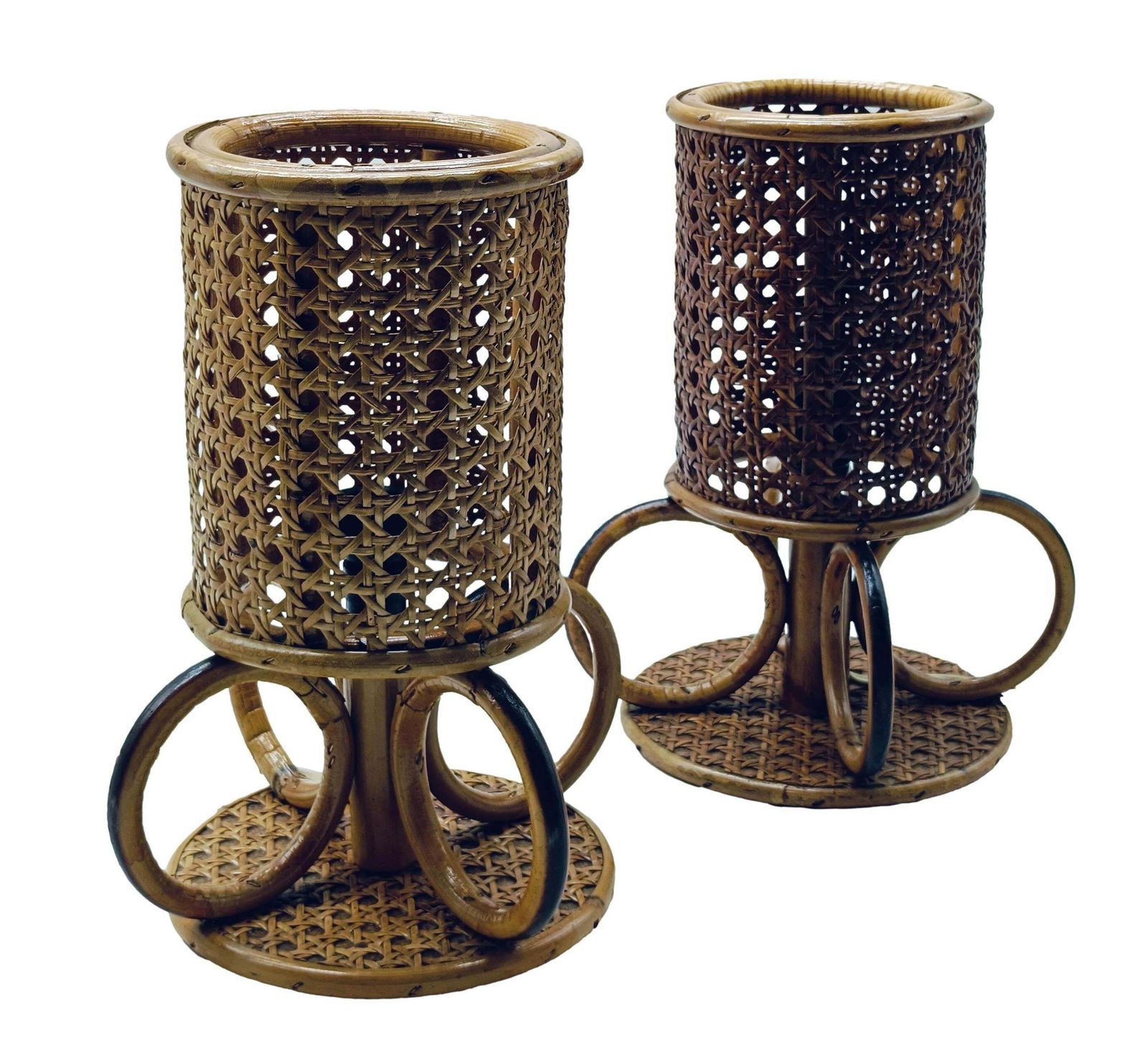 Pair Of Bamboo And Rattan Table Lamps, Italy 1960s photo furniture