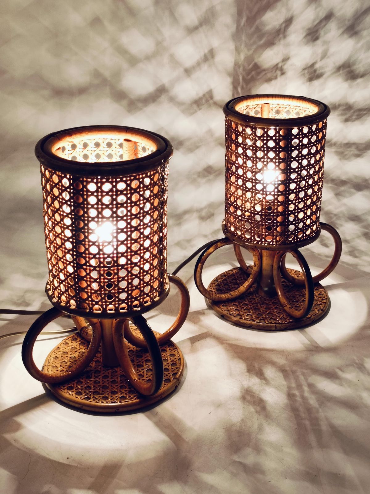 Pair Of Bamboo And Rattan Table Lamps, Italy 1960s photo vinterior