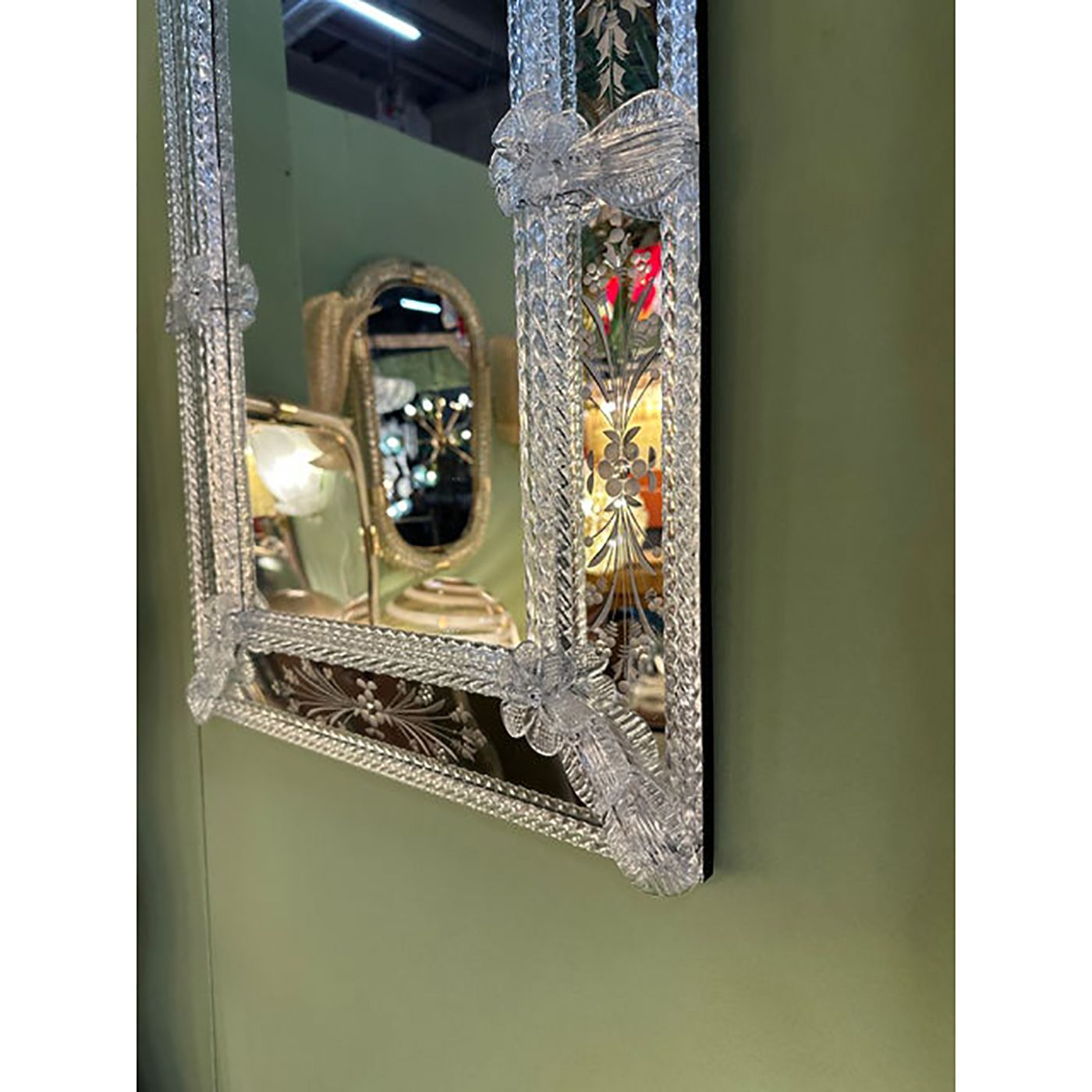 Venetian Transparent Hand Carved Murano Glass Style Wall Mirror photo furniture