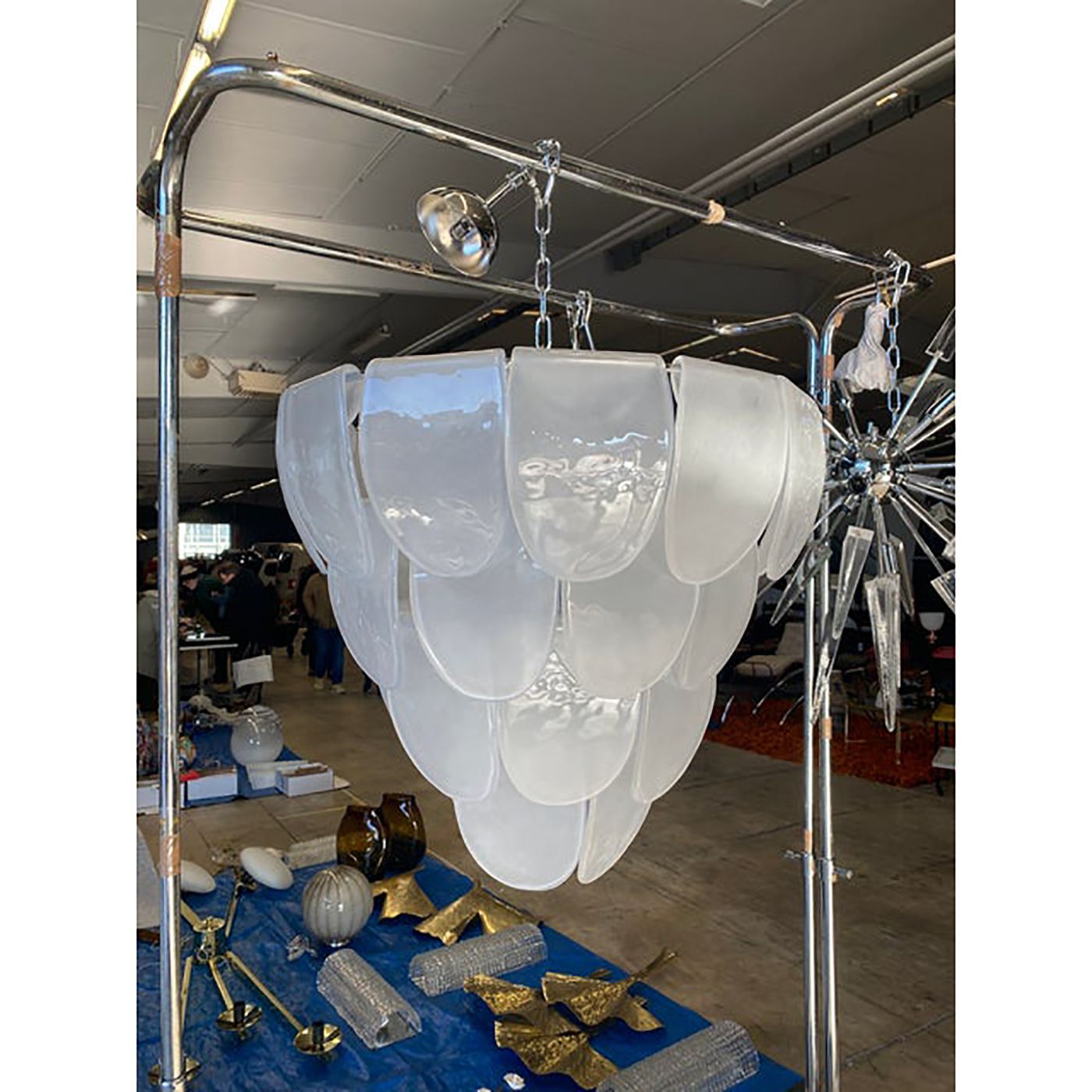 Murano Style Glass Kromo With Frosted Leaves Chandelier photo for sale