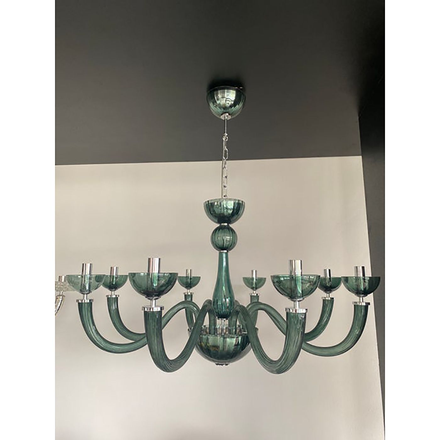 Murano Style Glass Chandelier In Light Green Italian Art Glass photo vinterior