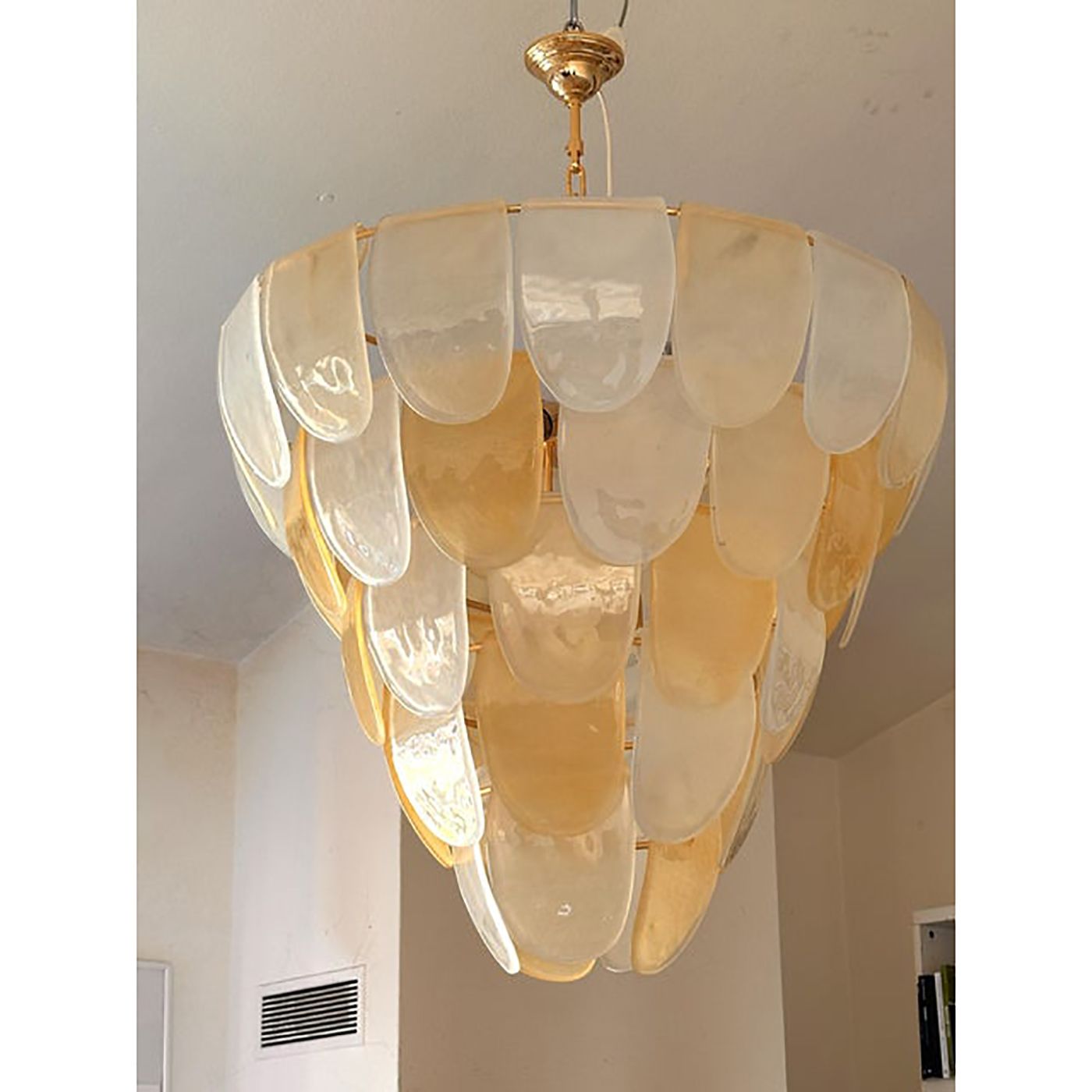 Contemporary Modern Sanded Amber "Petals" Murano Style Glass Chandelier photo Lighting
