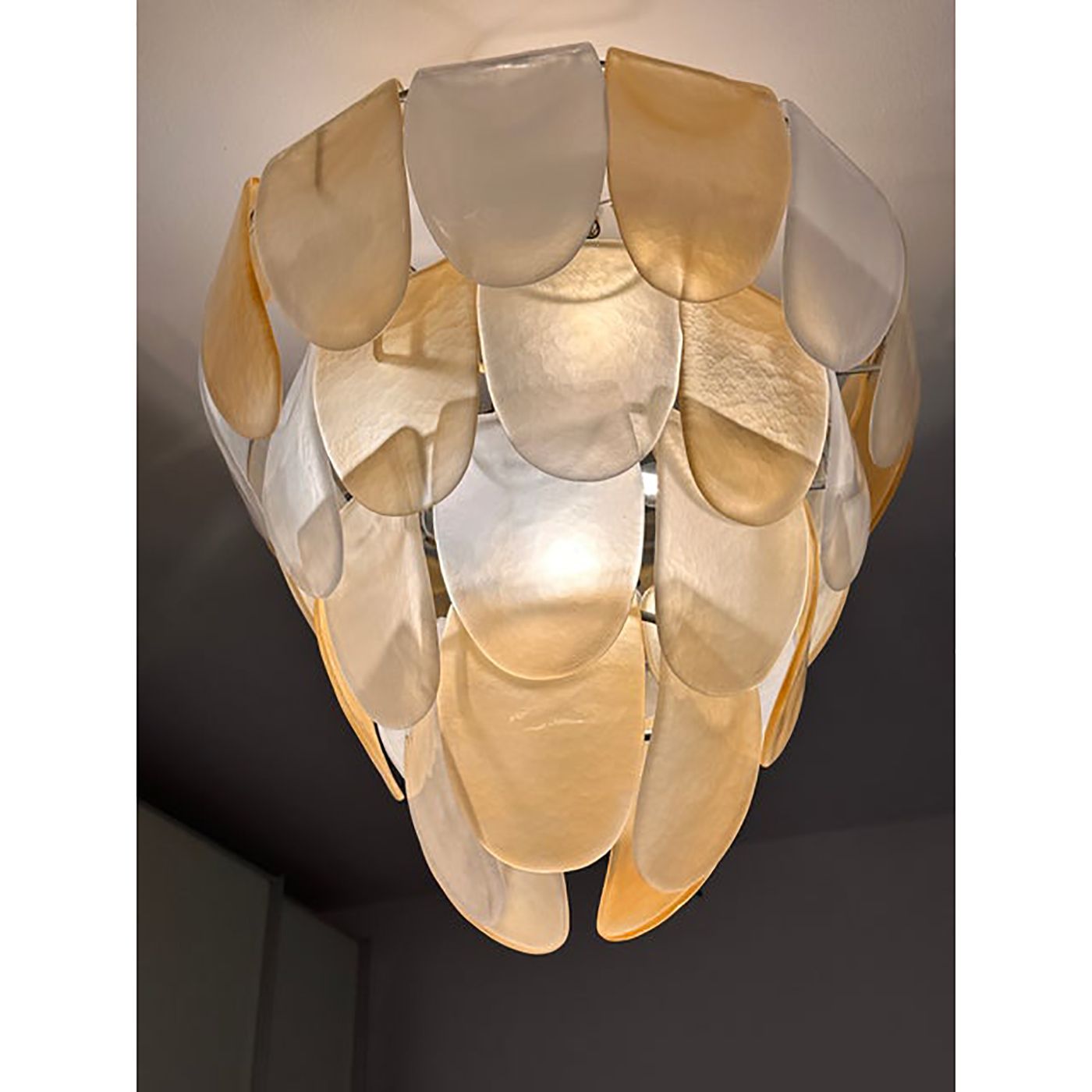 Contemporary Modern Sanded Amber "Petals" Murano Style Glass Chandelier photo buy