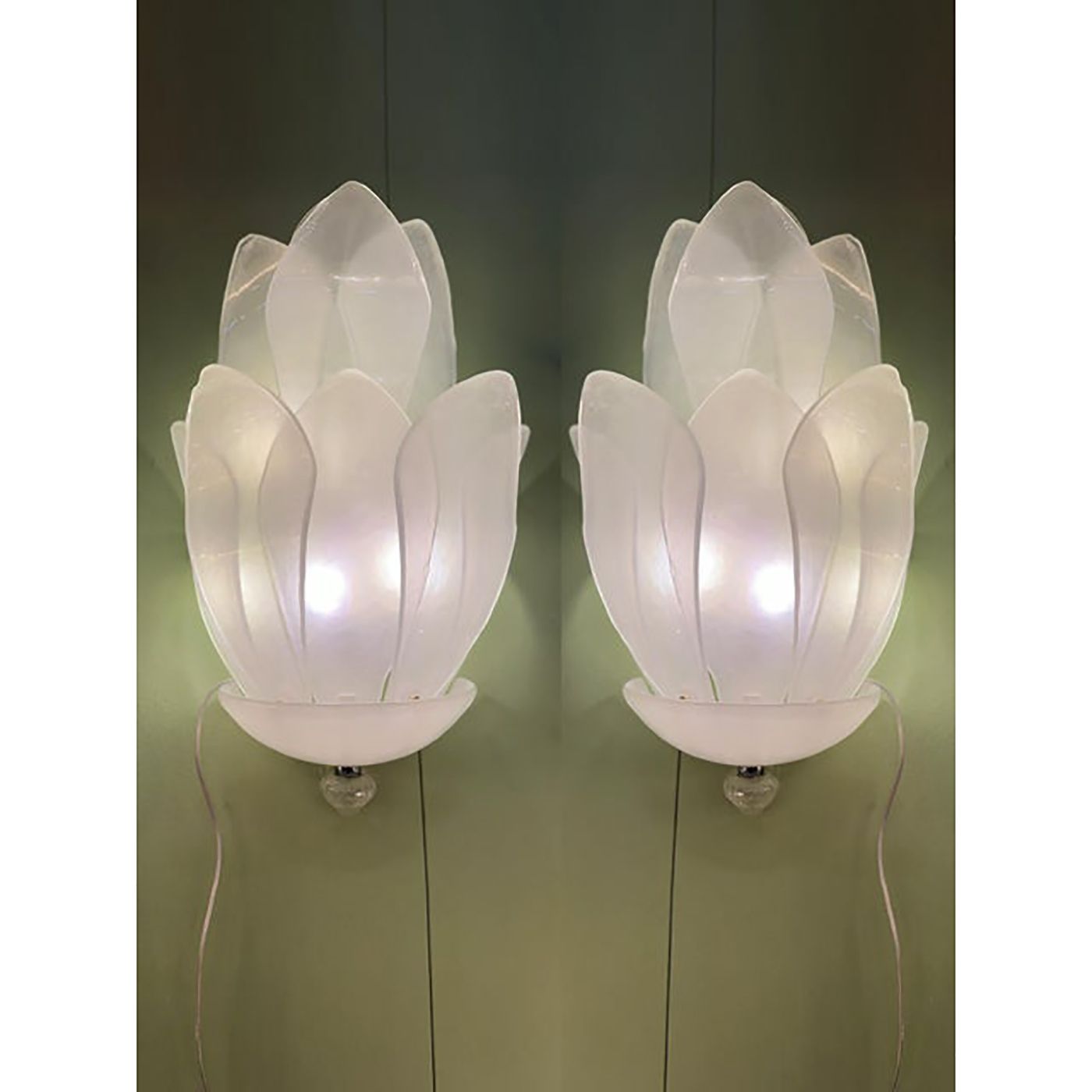 Set Of Two Contemporary Venetian Sanded Murano Style Glass Floreal Wall Sconces By Simoeng photo vintage