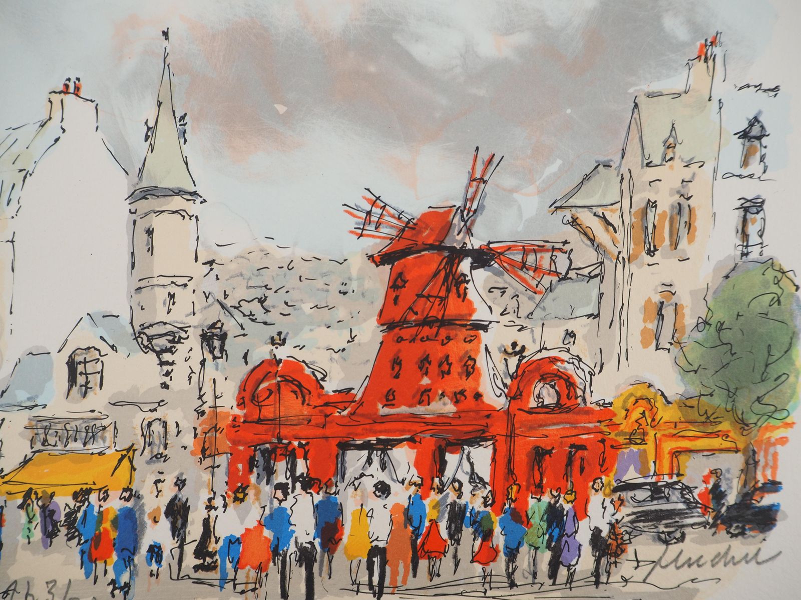 Urbain Huchetmontmartre : Le Moulin Rouge   Original Lithograph, Handsigned And Numbered1970 photo for sale
