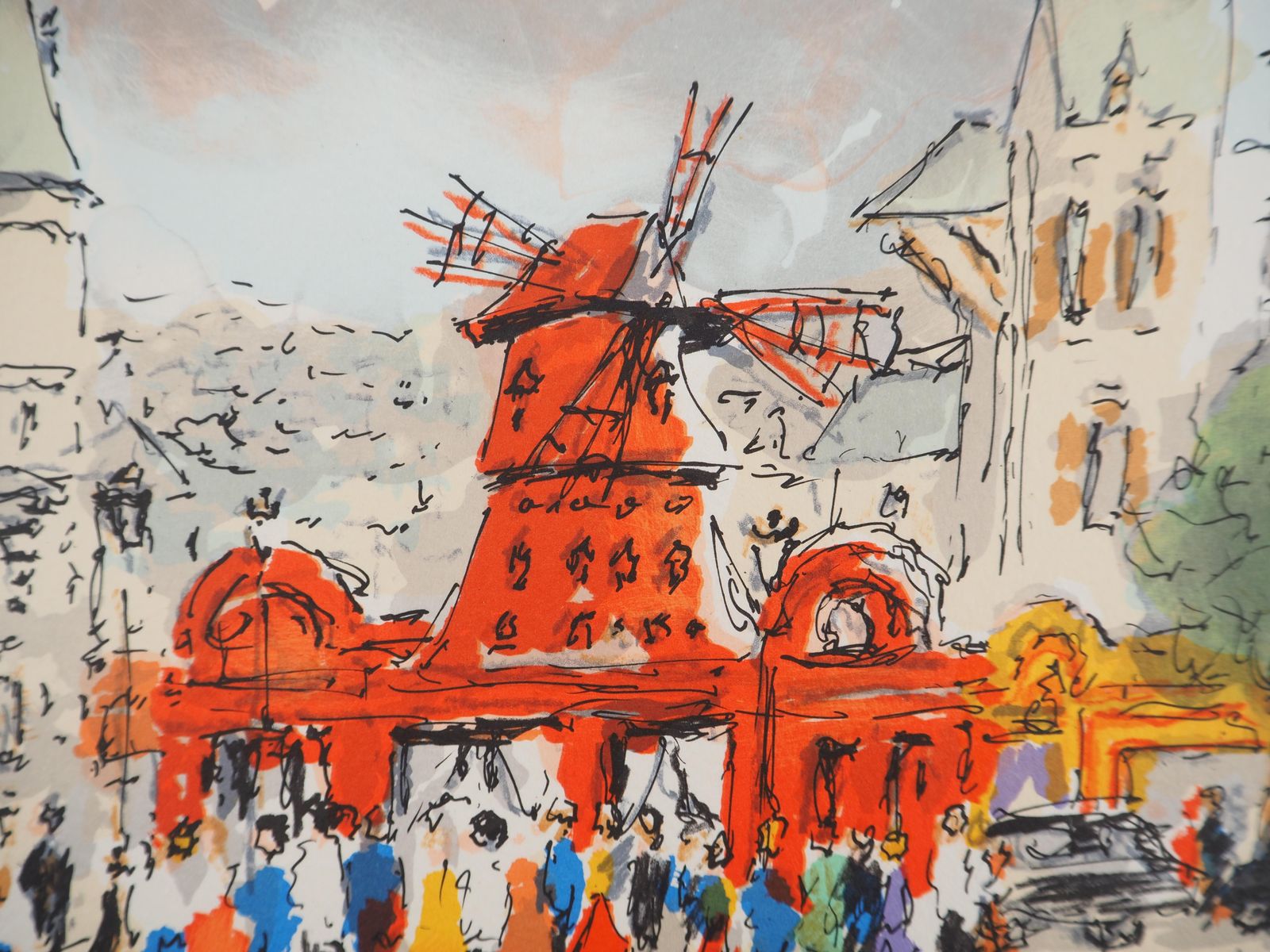 Urbain Huchetmontmartre : Le Moulin Rouge   Original Lithograph, Handsigned And Numbered1970 photo Art