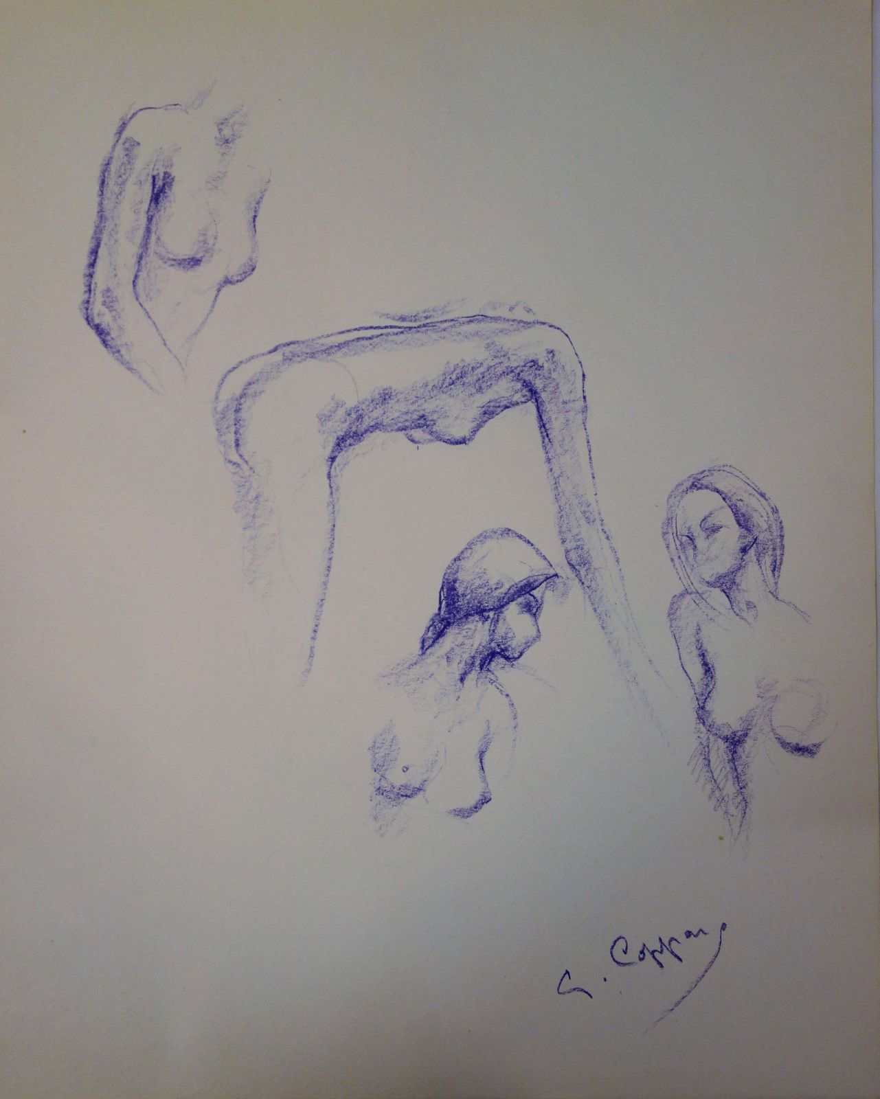 Gaston Coppensfour Studies Of Jeanne   Original Signed Charcoals Drawing